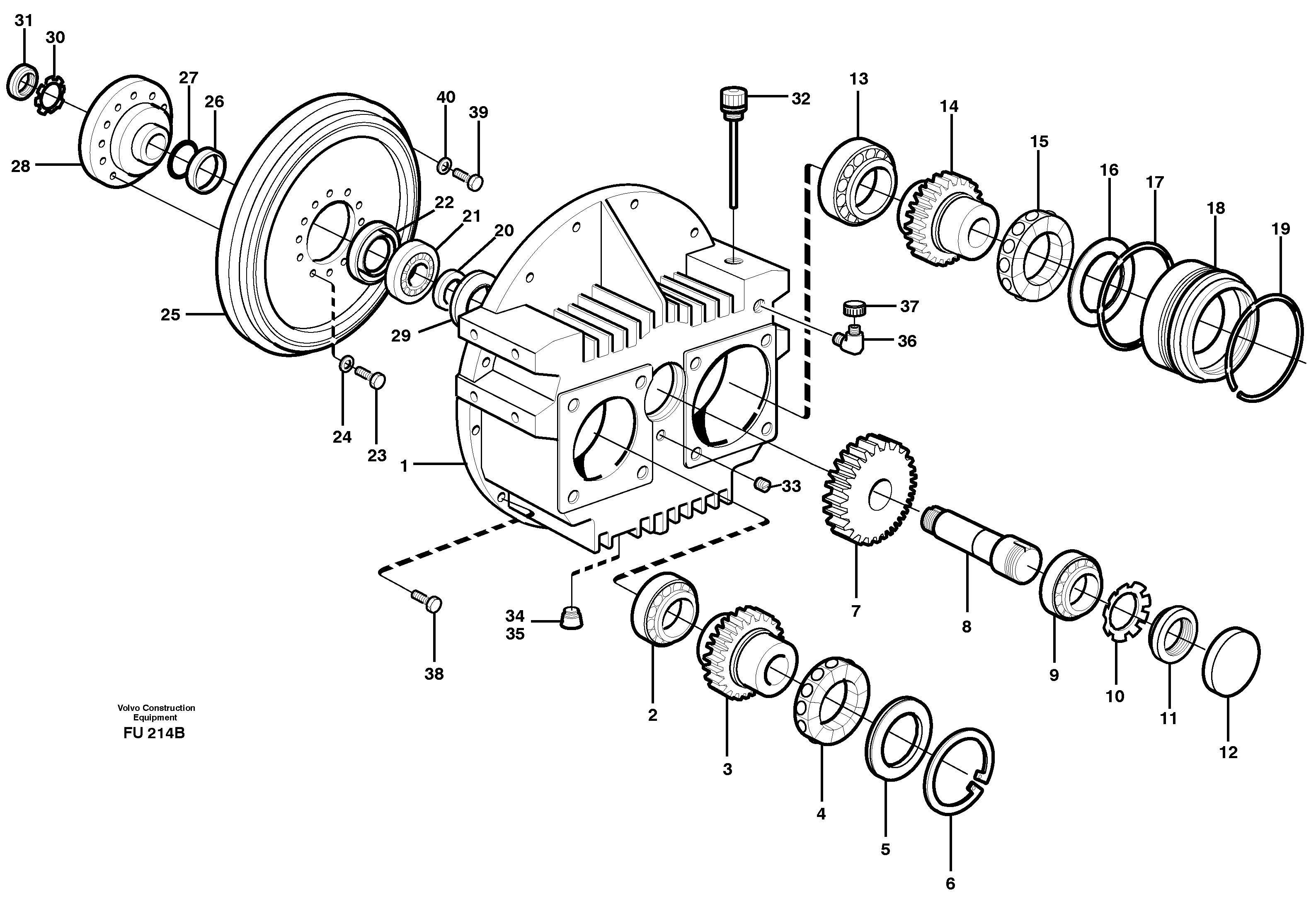 Pump gear box with assemblying parts — volvo parts diagram