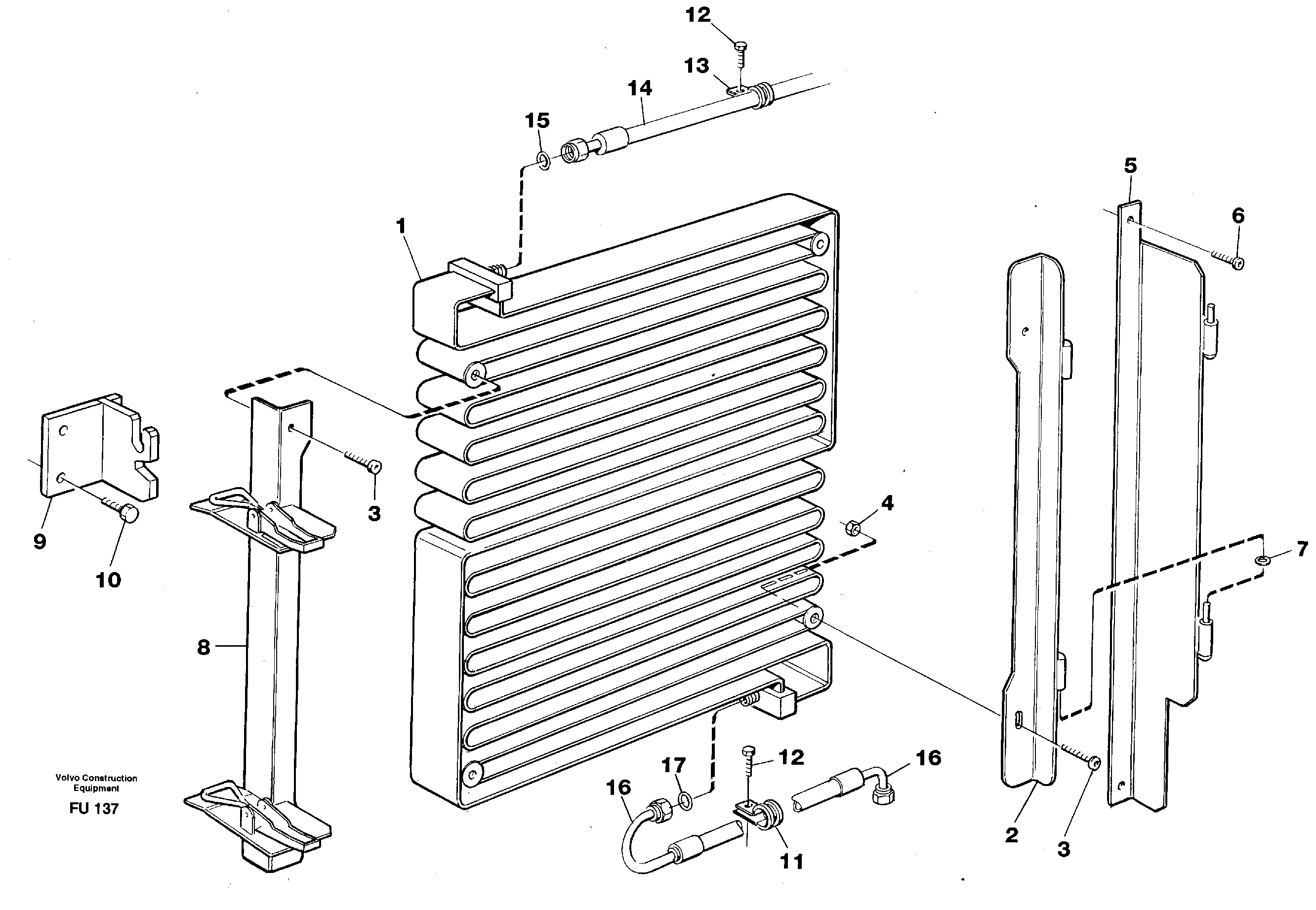 Condensor with fitting parts, cooling agent R134a  14302016, SER NO - 1069 — volvo parts diagram