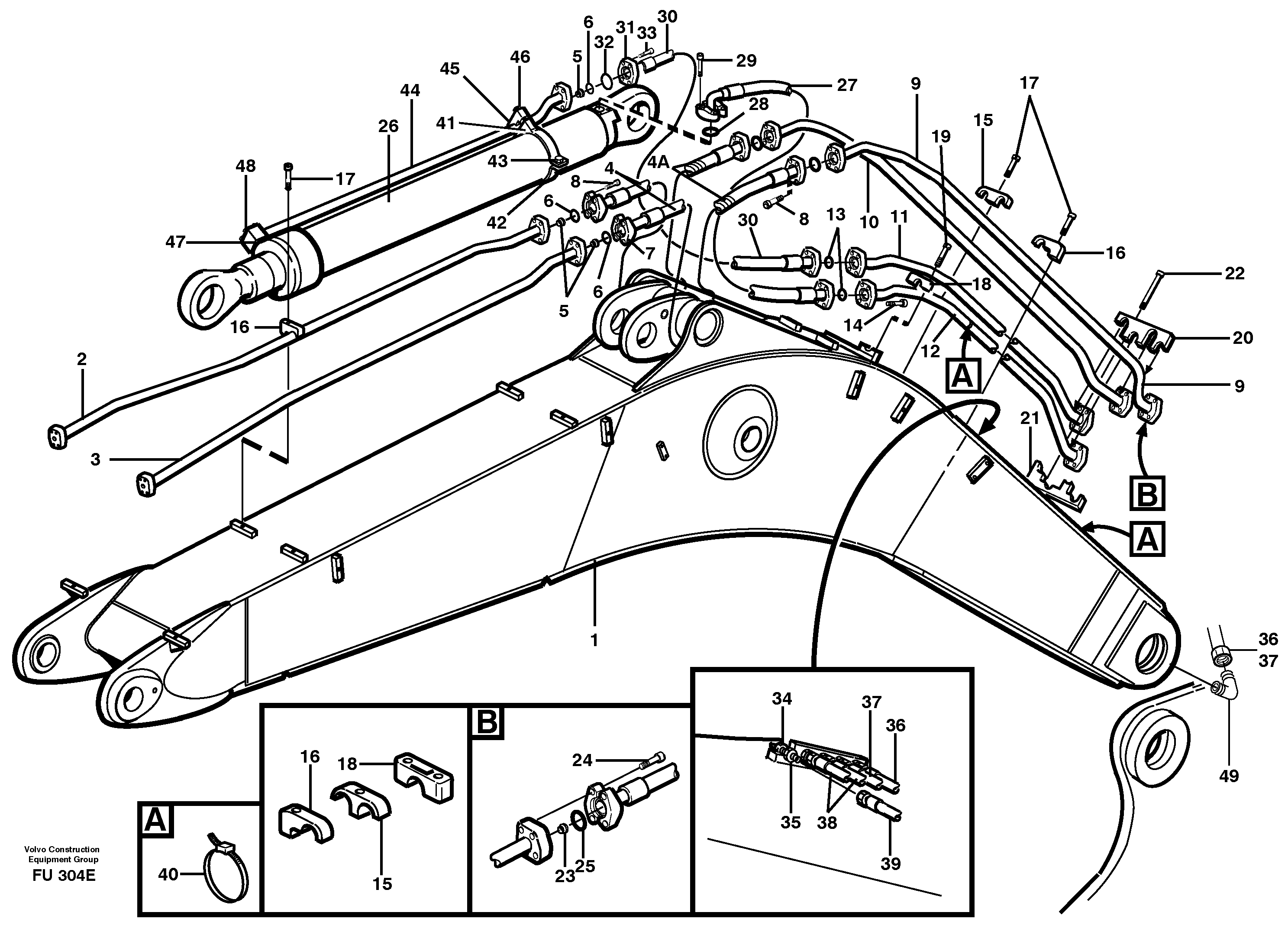 Hydraulic system, backhoeboom, 6,0m Me, 6,7m, 7,0m  14302002 14302001 — volvo parts diagram