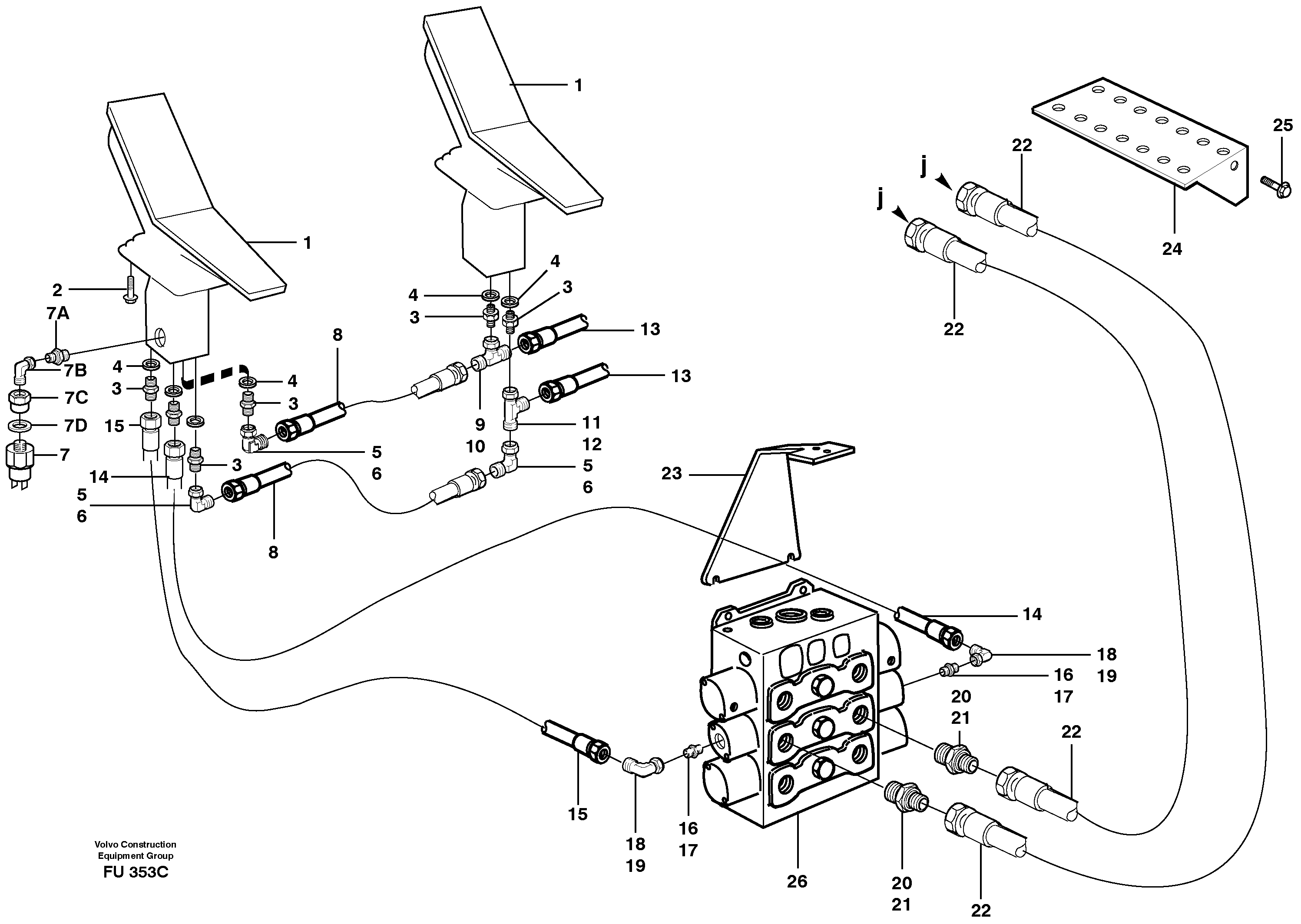 Slope bucket/rotating grab hydraulics in base machine  4302089 — volvo parts diagram