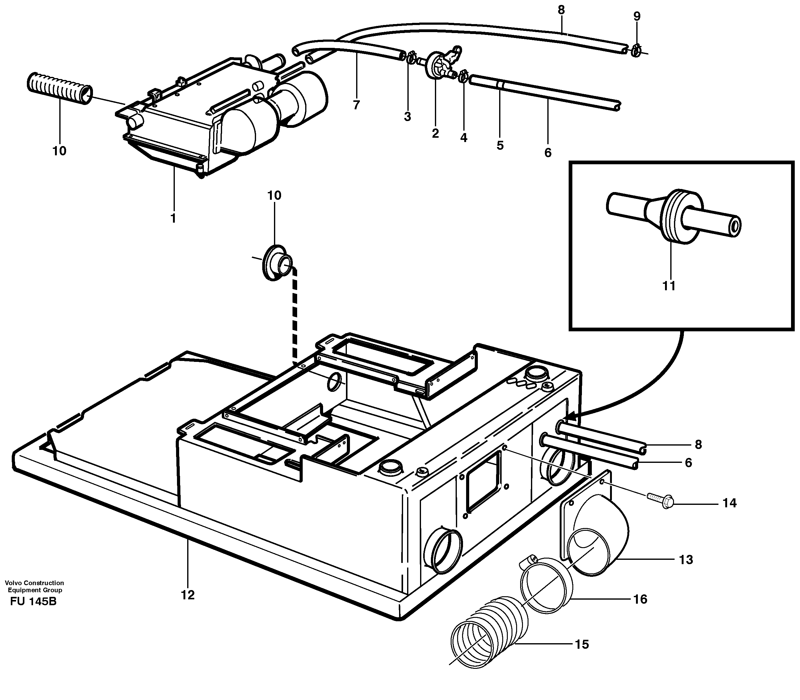 Cab heater with connectors — volvo parts diagram