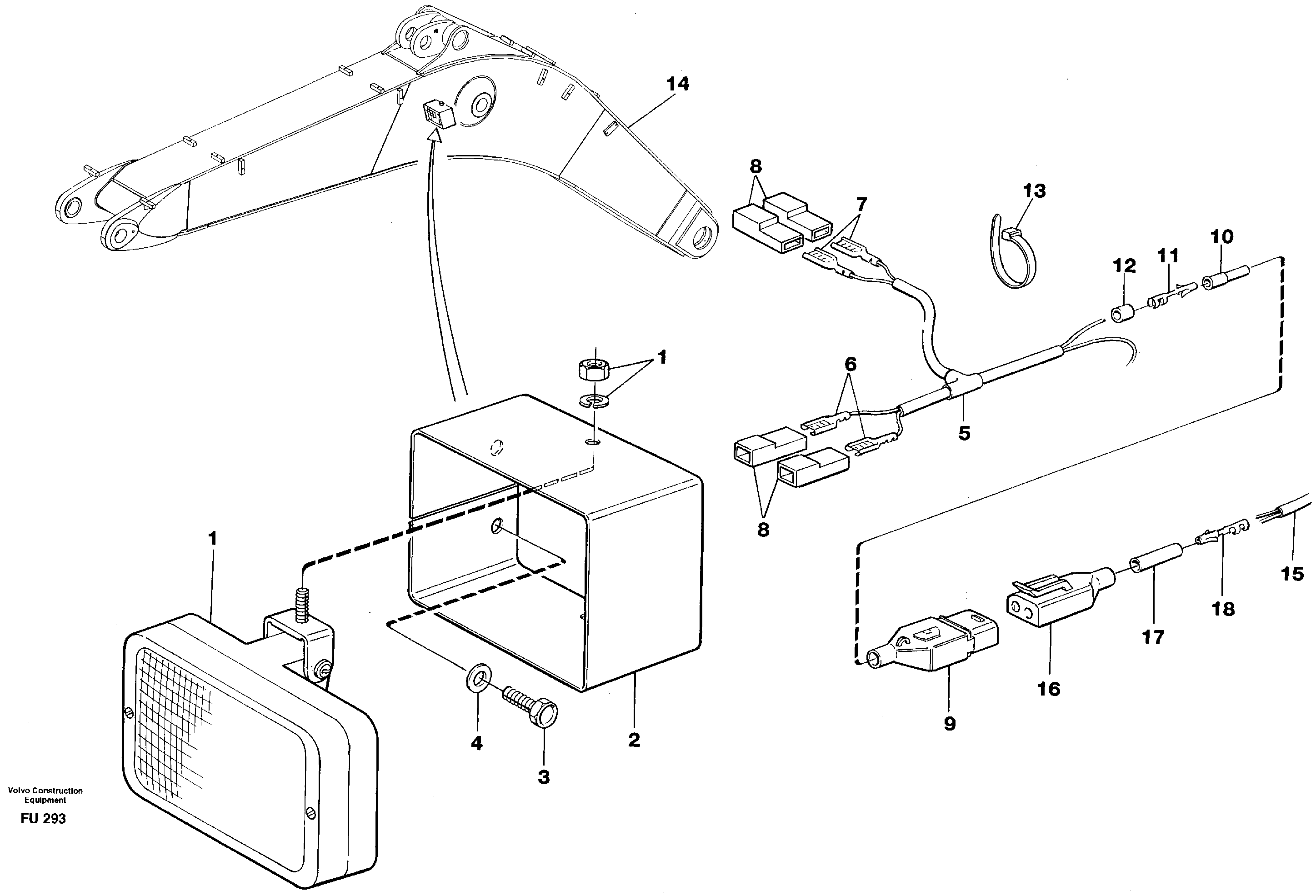 Working lamp on boom  14302424 — volvo parts diagram