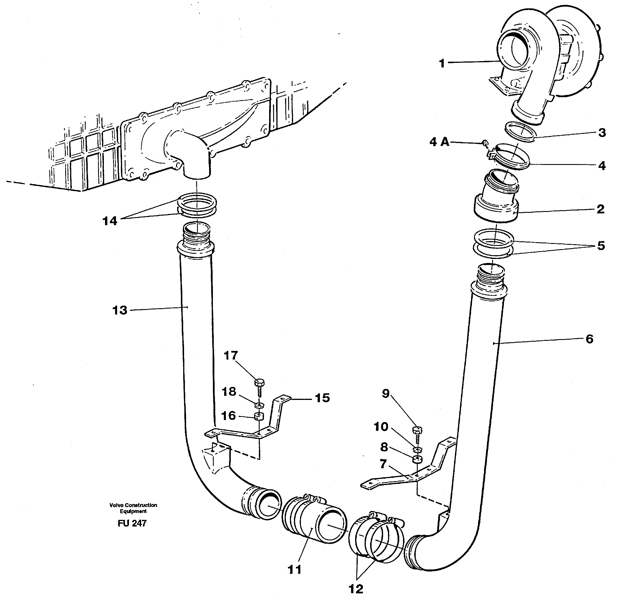 Exhaust system: Intercooler - Turbicharger — volvo parts diagram