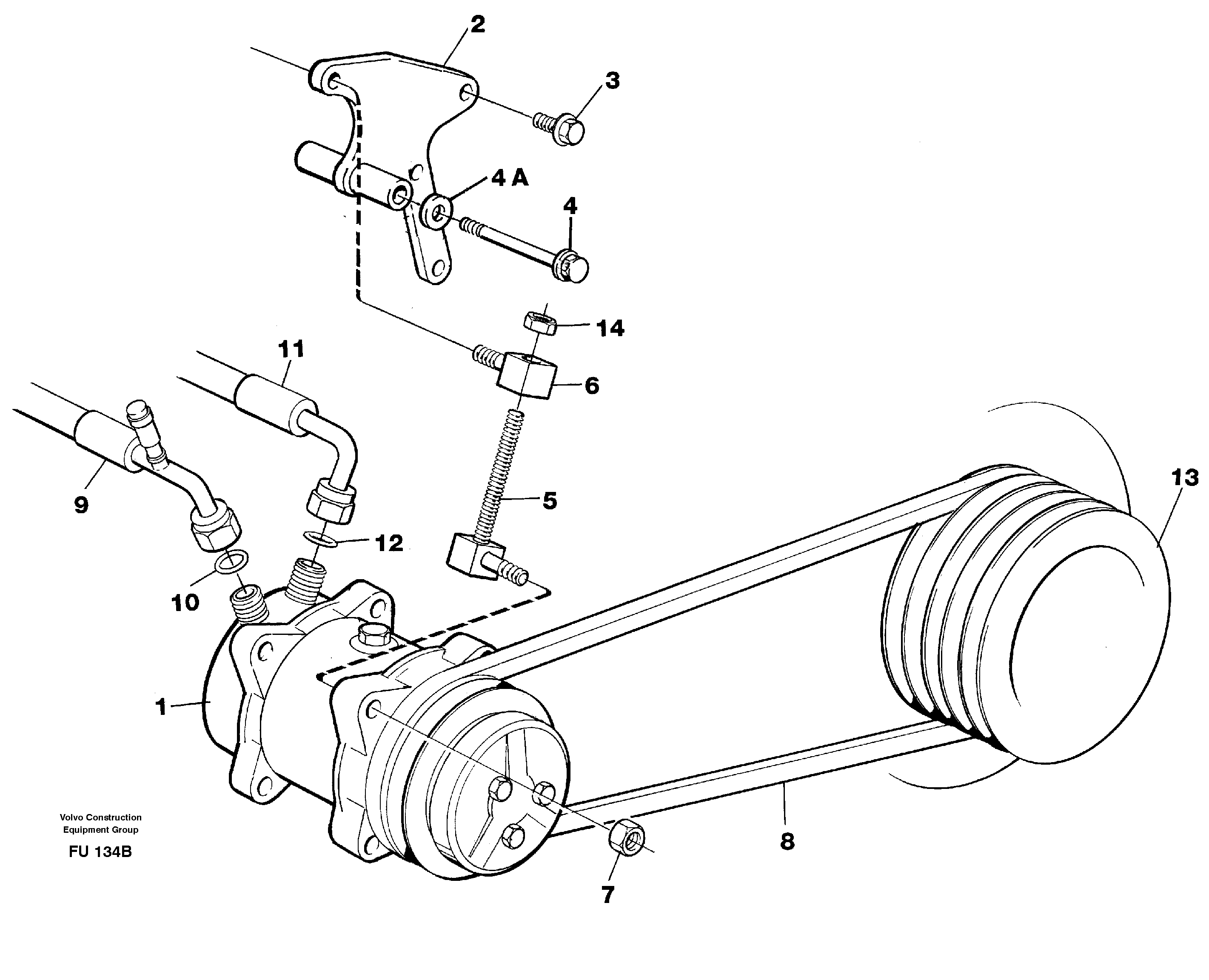 Compressor with fitting parts, cooling agent R134a.  14302016 — volvo parts diagram