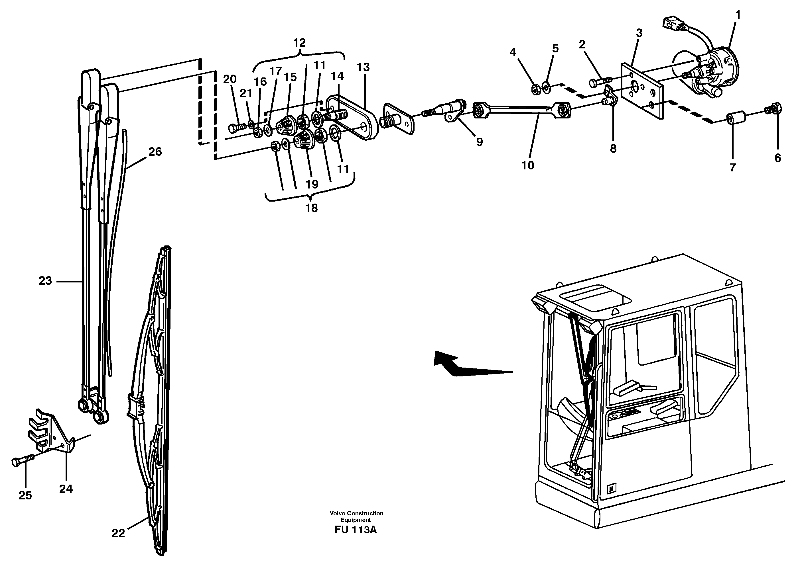Windscreen wiper, upper — volvo parts diagram