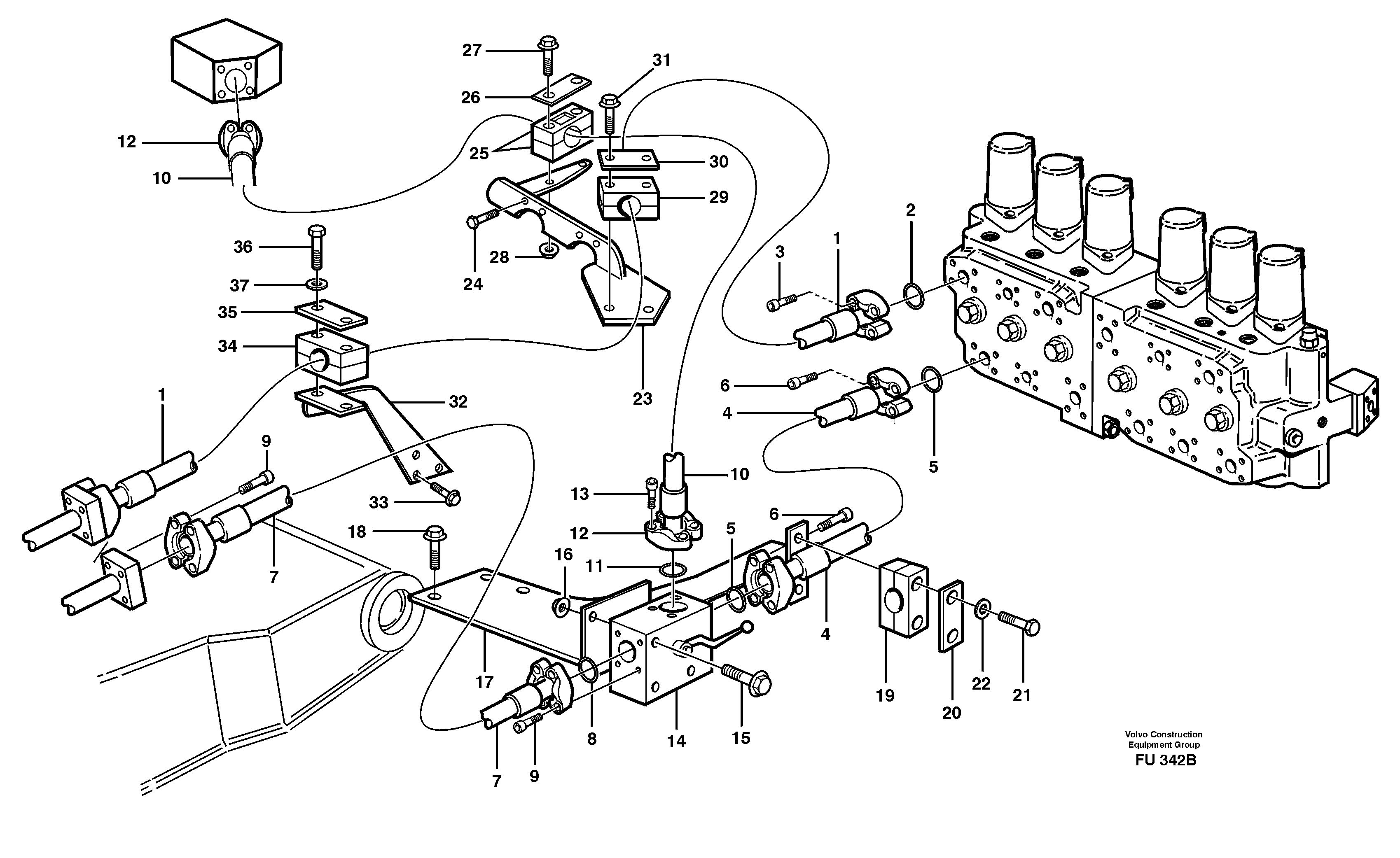 Hammer hydraulics on base machine  14302686 — volvo parts diagram