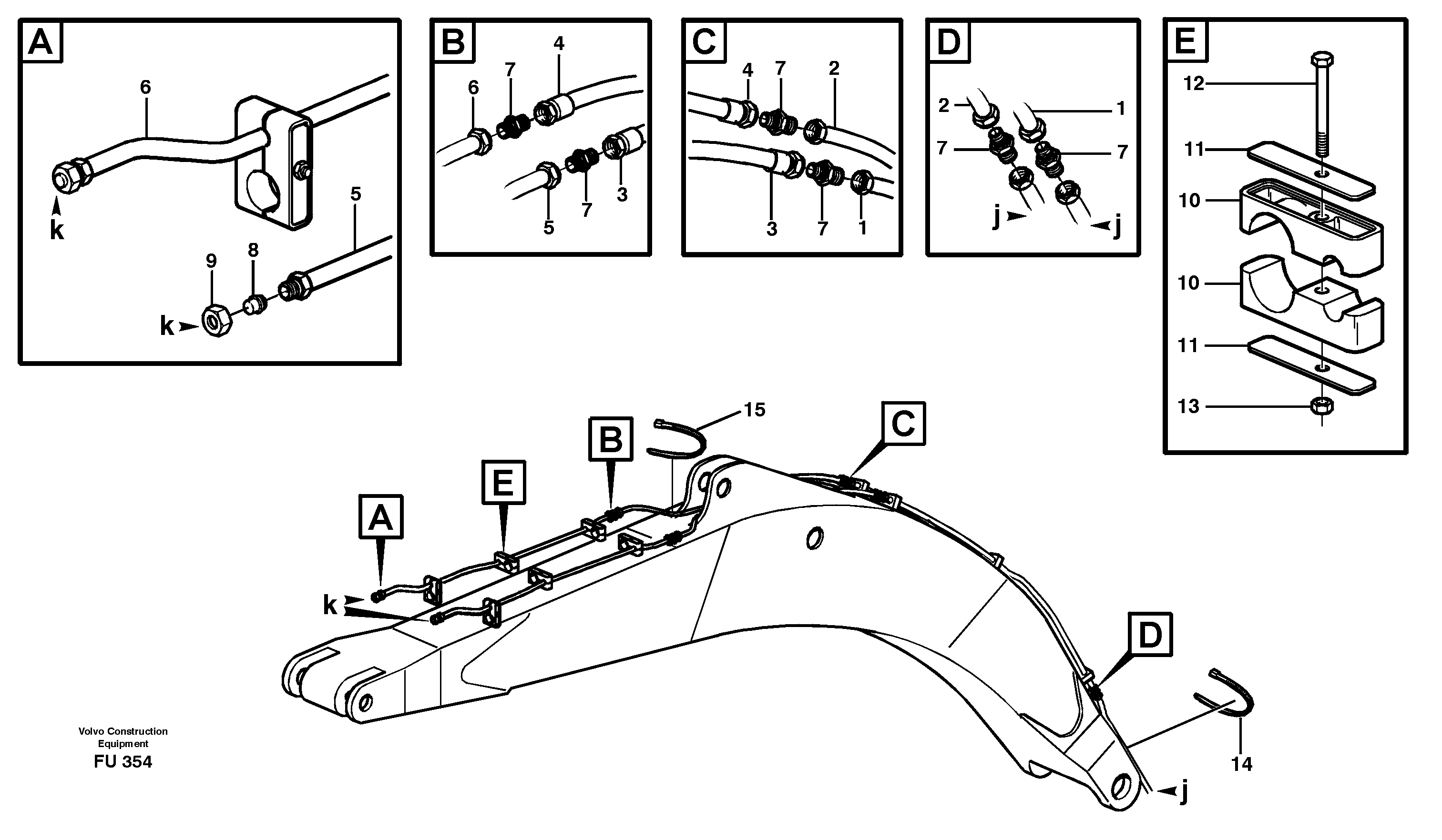 Slope bucket and grab equipment on 6.0m, 7.0m  14302302, 14302304 — volvo parts diagram