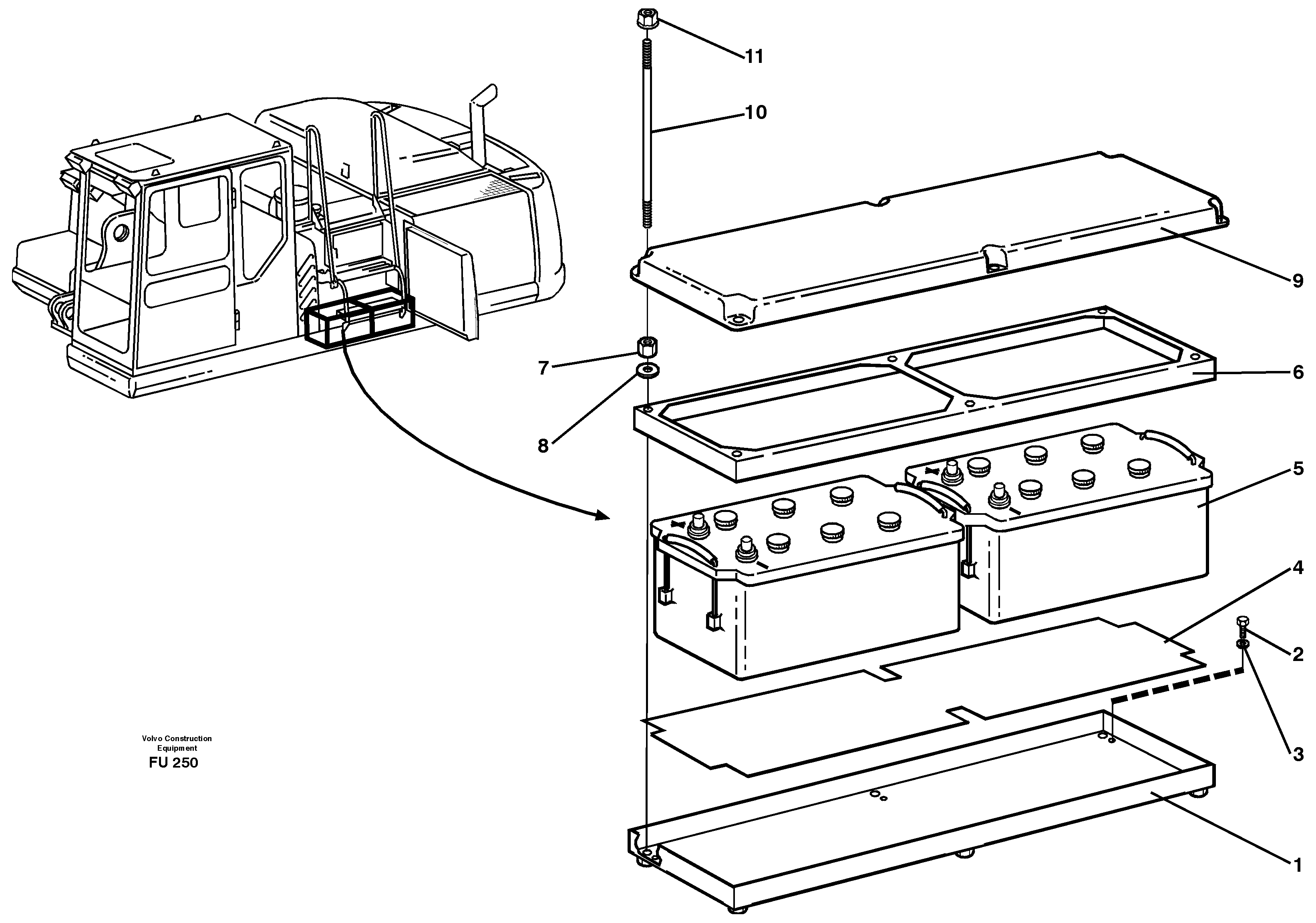 Battery with assembling details — volvo parts diagram