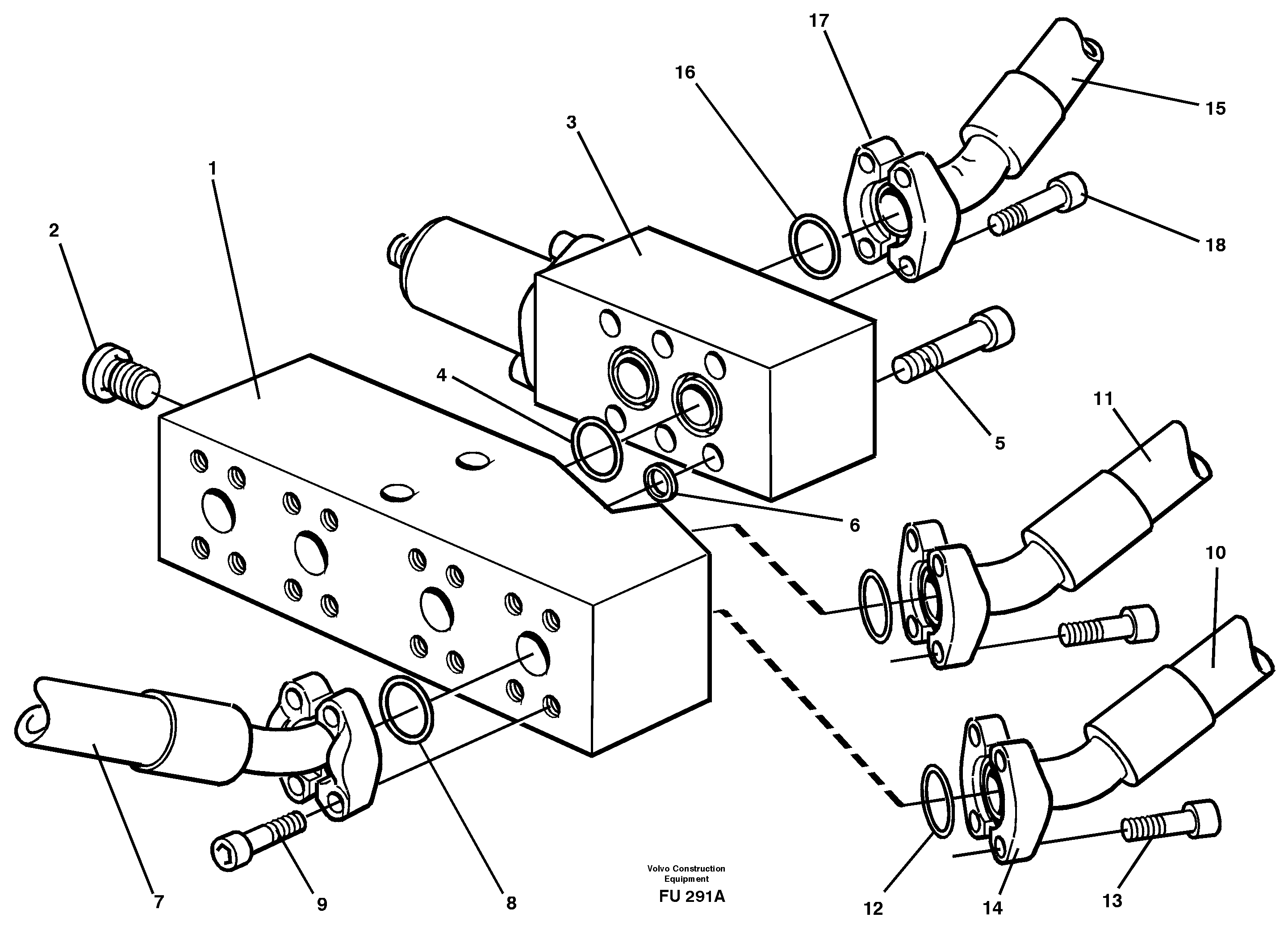 Connection board with float pos. valve and hoses — volvo parts diagram