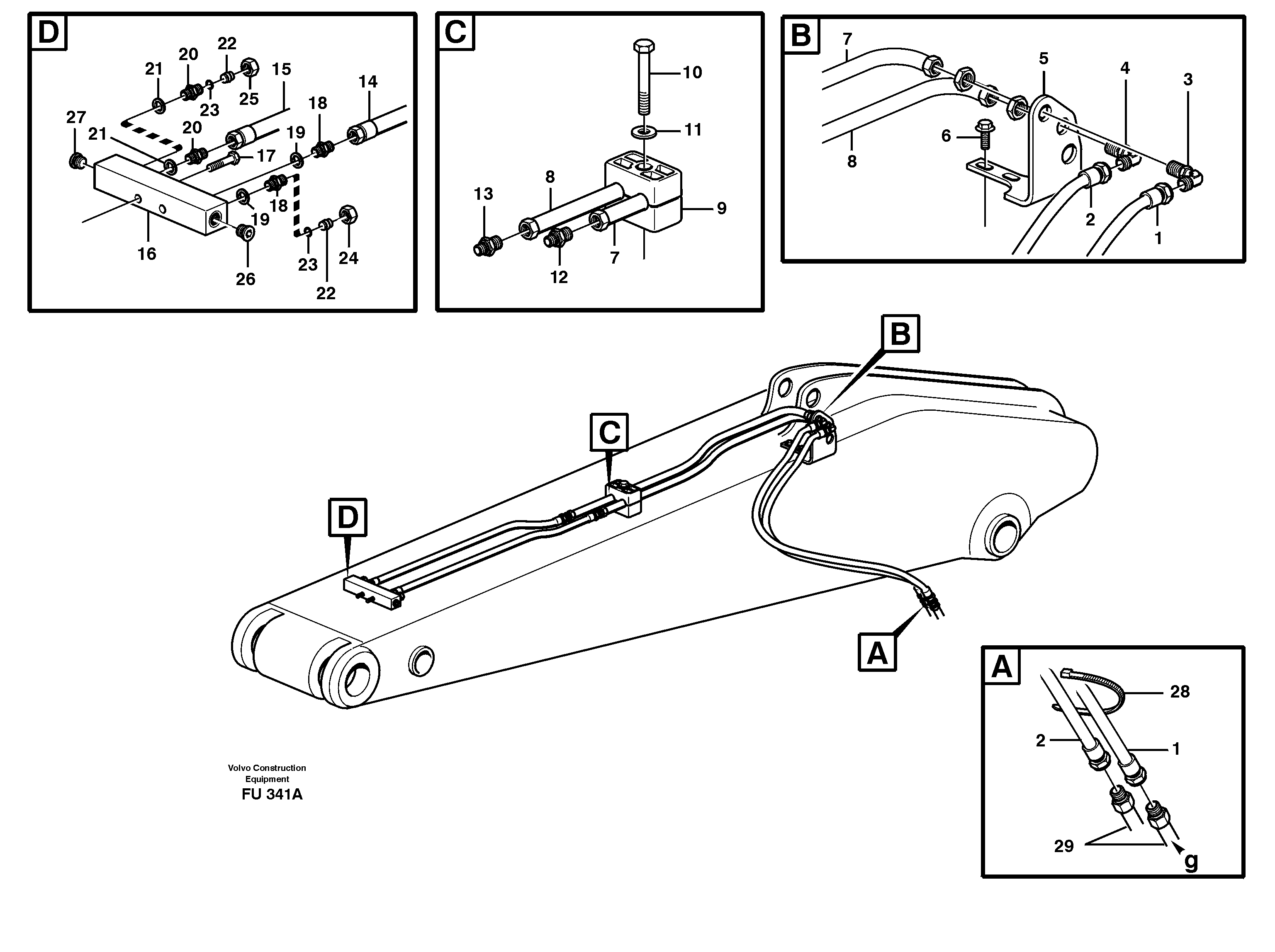 Hydr. quick fit equipm. on dipper arm, 2.4m, 2.9m, 3.5m, 4.1m  14302322, 14302323, 14302324, 14302604 — volvo parts diagram