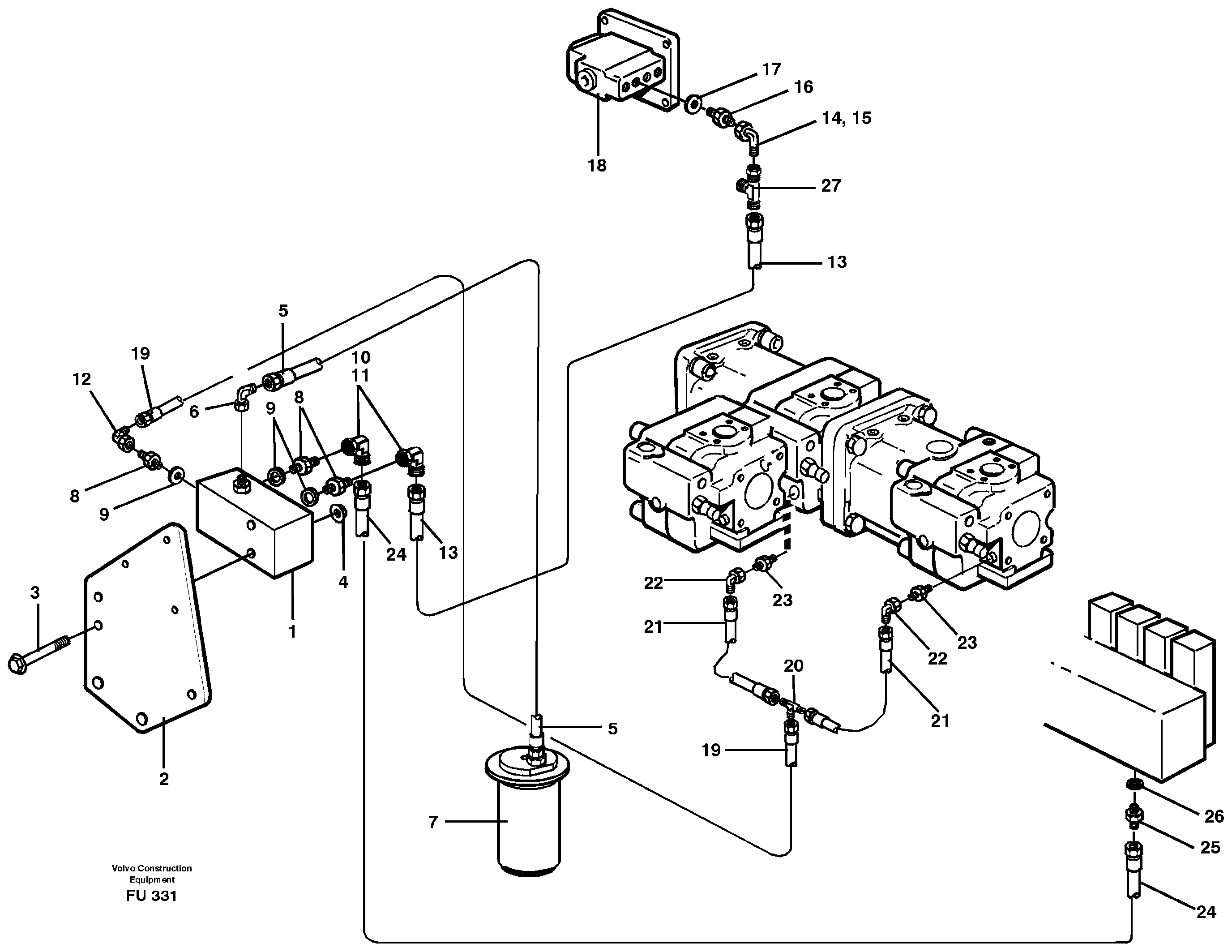 Servo hydraulics, down shift valve — volvo parts diagram