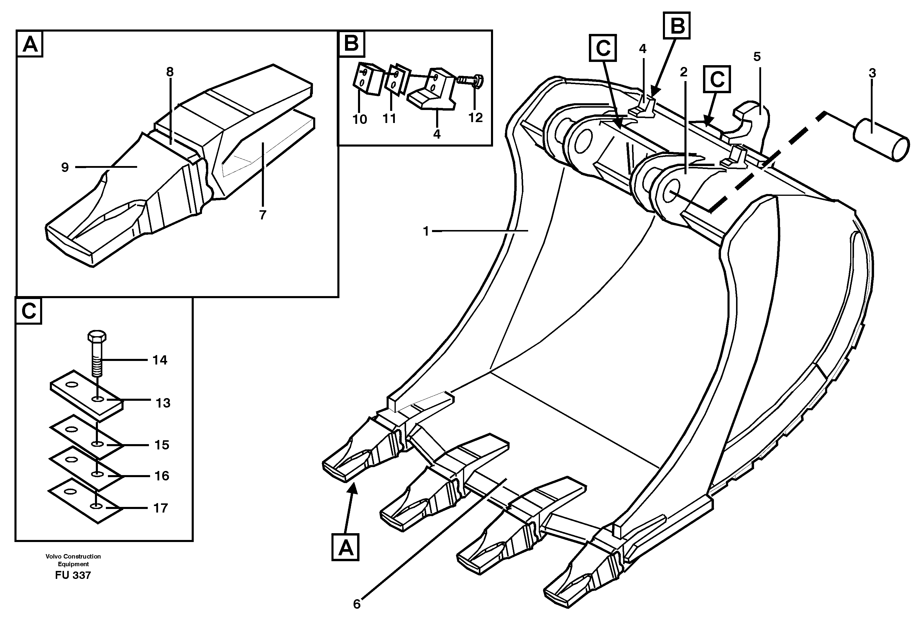 Buckets for Quickfit Combi Parts  14343083 — volvo parts diagram