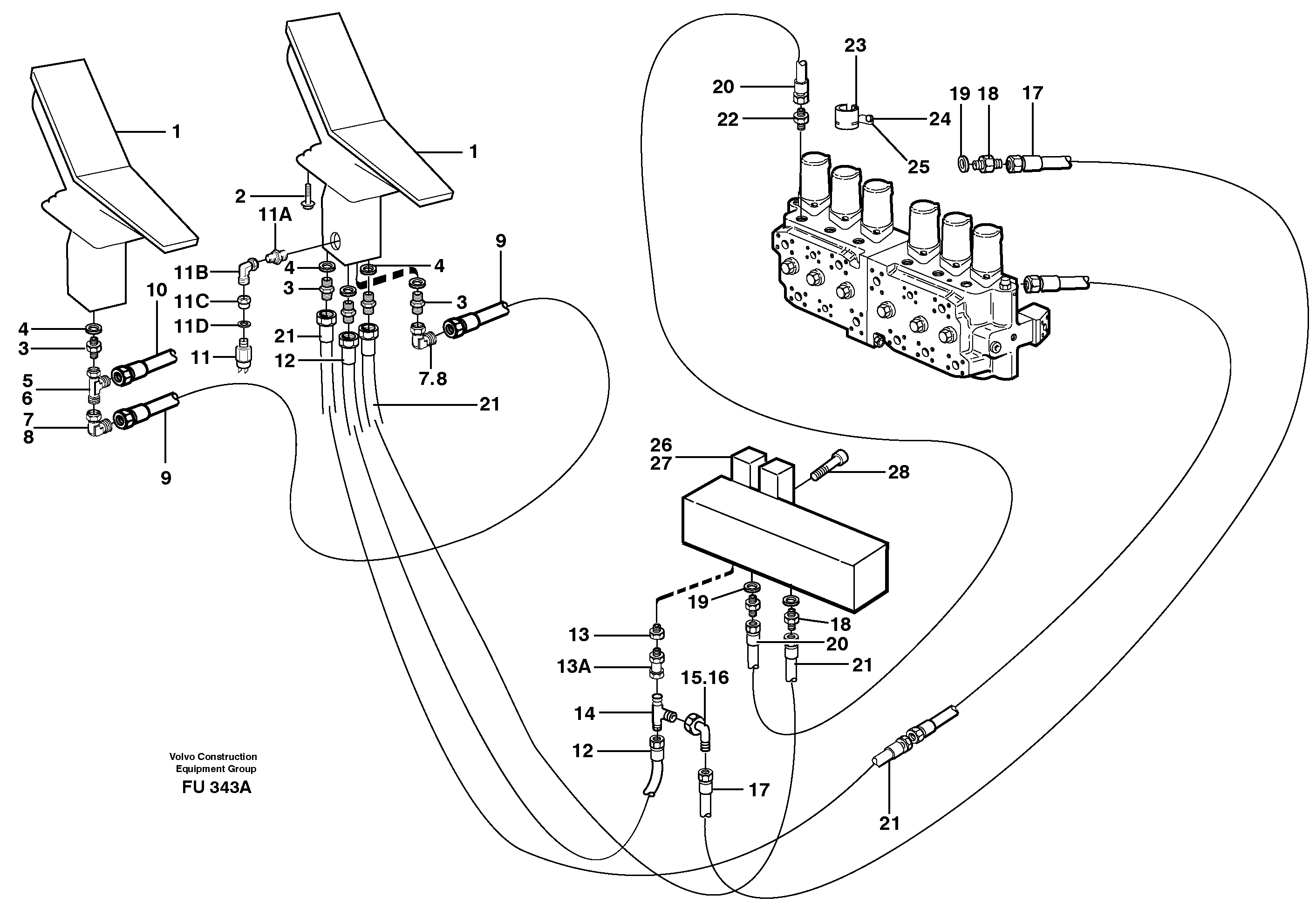 Servo hydraulics, hammer hydr. on base machine  14302686 — volvo parts diagram