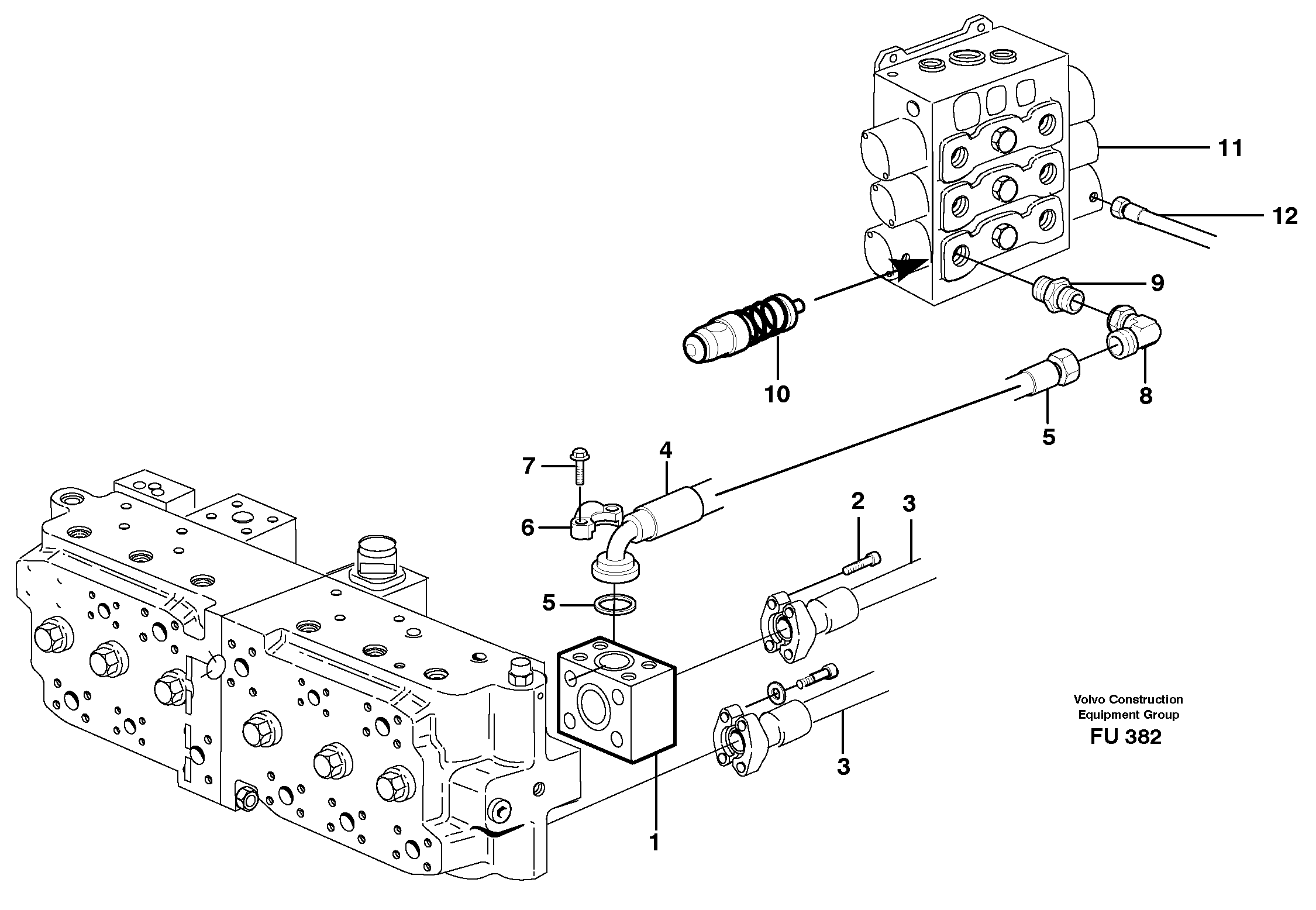 Hammer hydraulics on base machine, 2 pumps  14303086 — volvo parts diagram