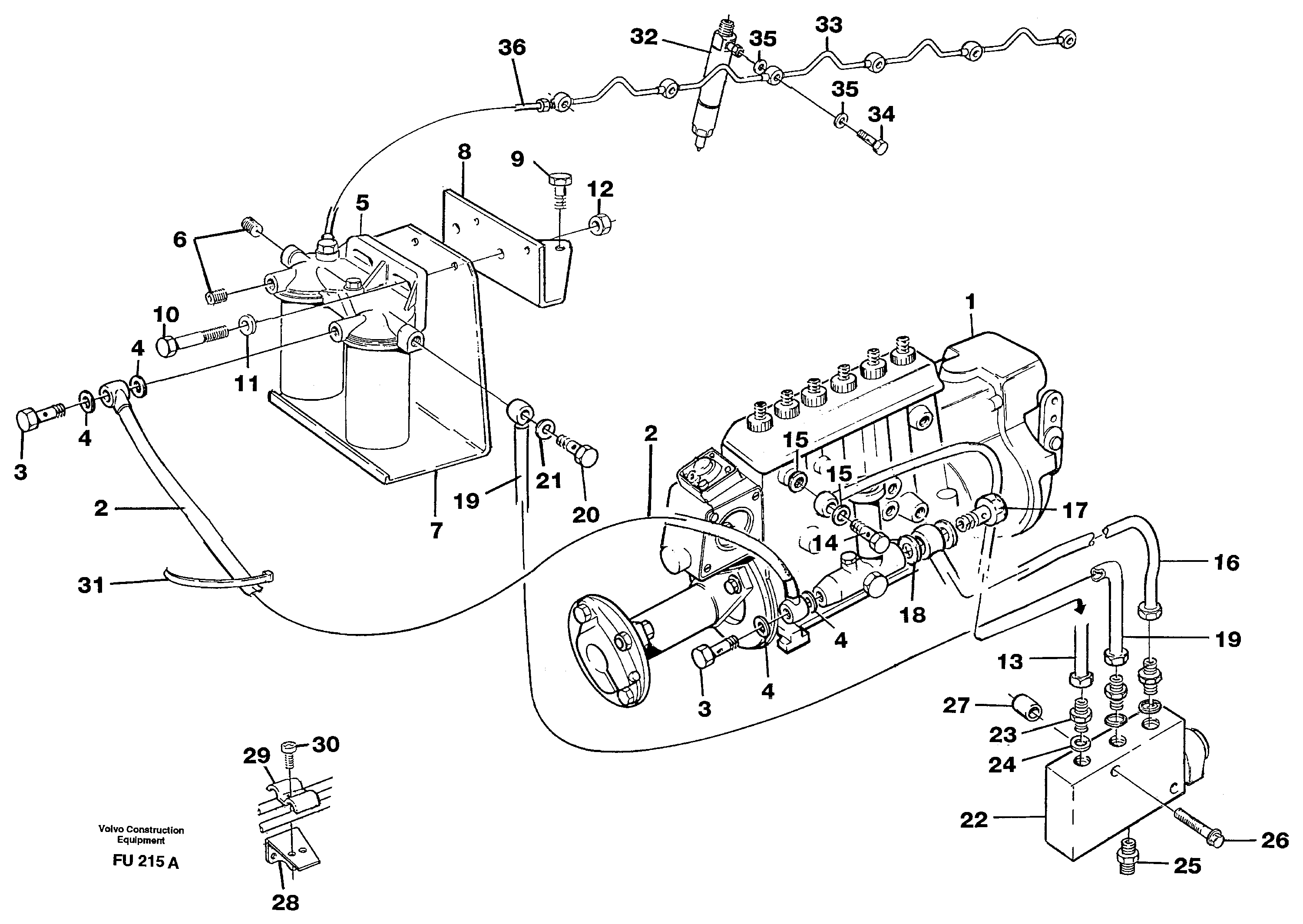 Fuel pipes, injection pump - fuel filter. — volvo parts diagram