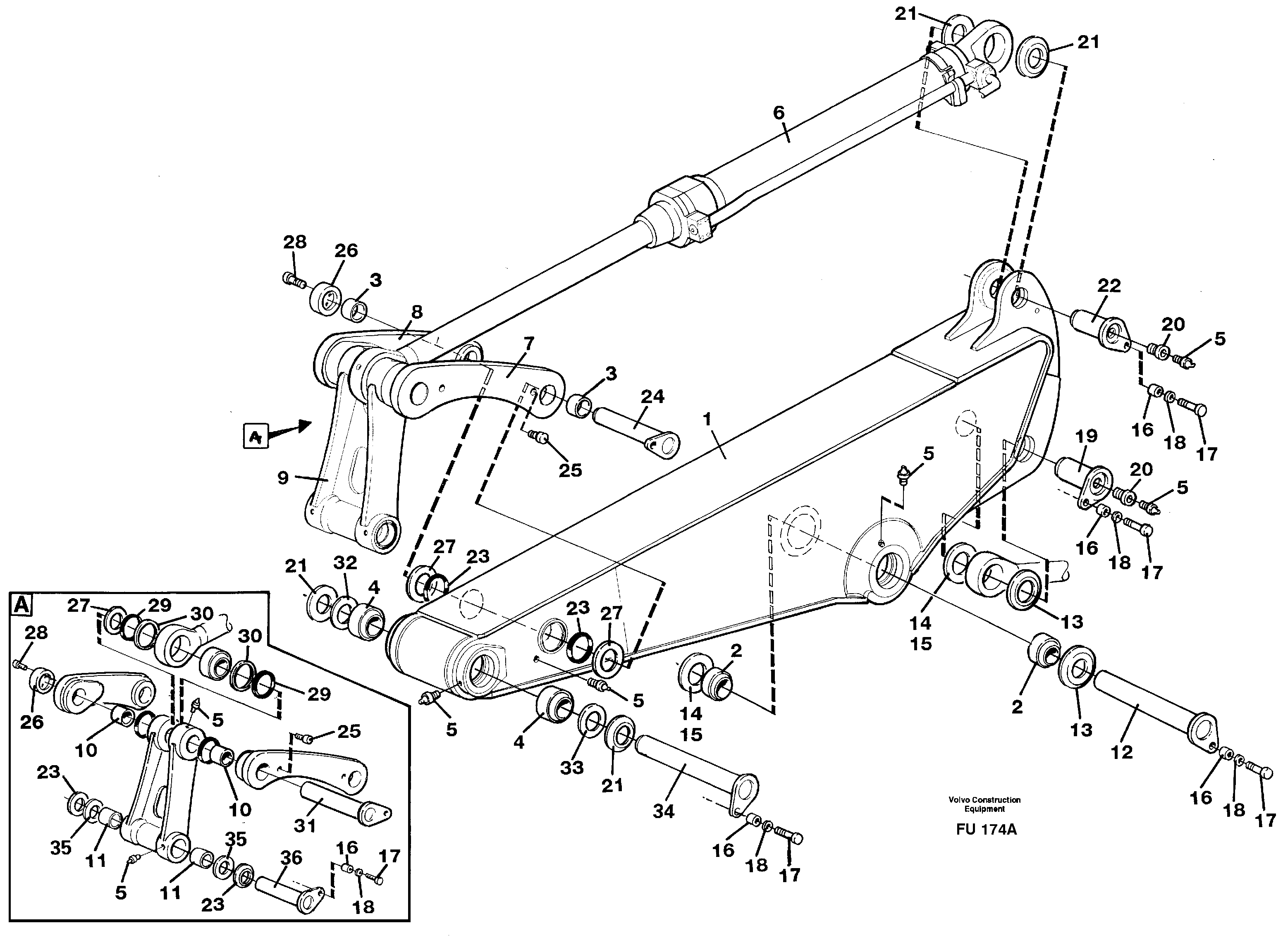 Backhoe dipper arm incl. connections, 2,2m 2,4m 2,9m 3,5m  14302015.14302012.14302013.14302014 — volvo parts diagram