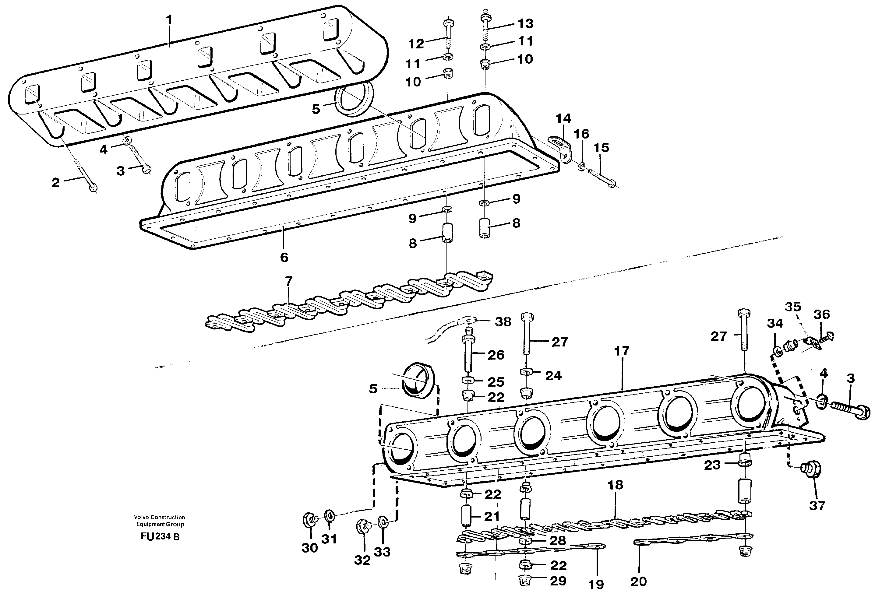 Induction manifold with fitting parts — volvo parts diagram
