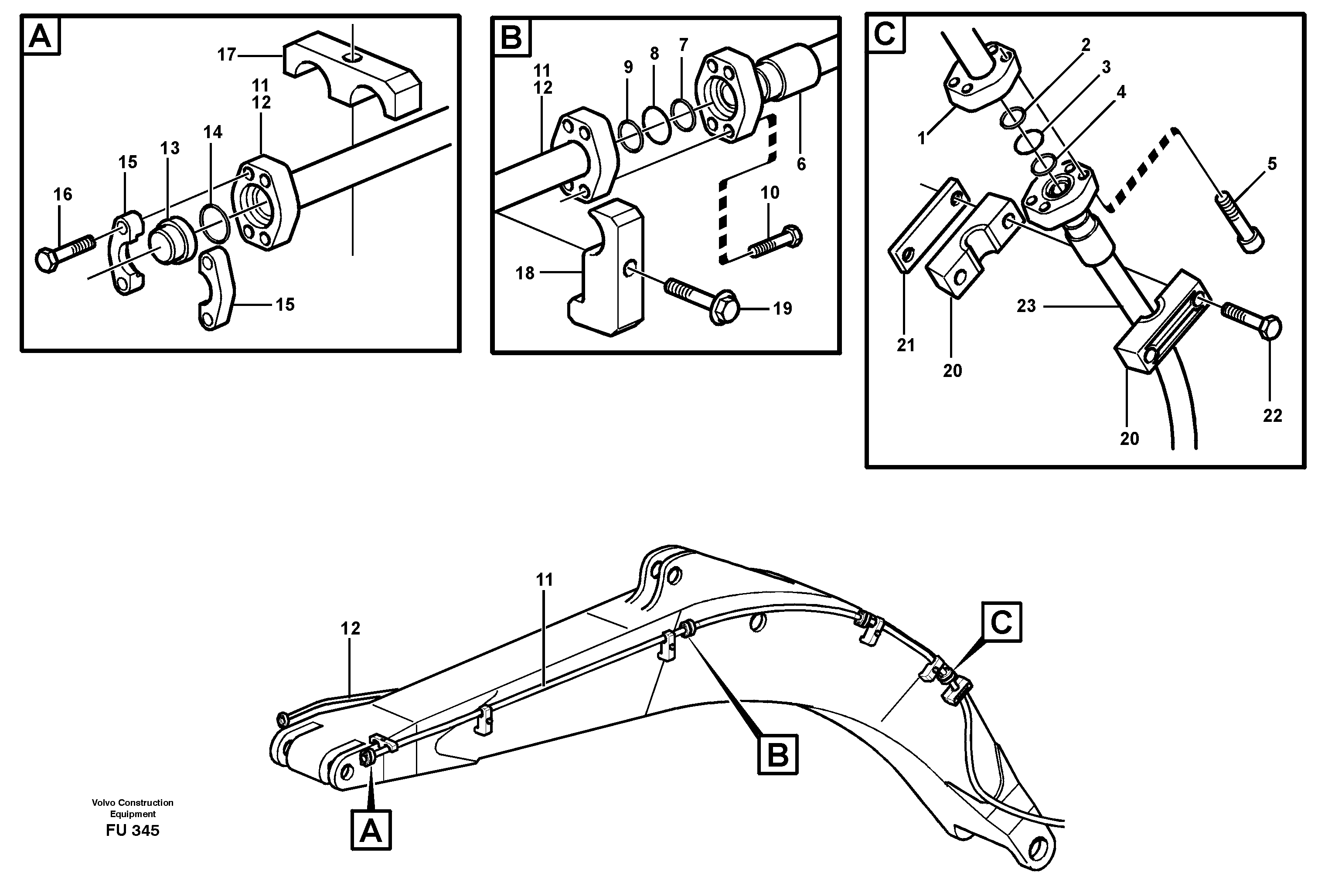 Hammer hydraulics on mo- noboom, 6.0m och 8.7m  14302295, 14302297 — volvo parts diagram