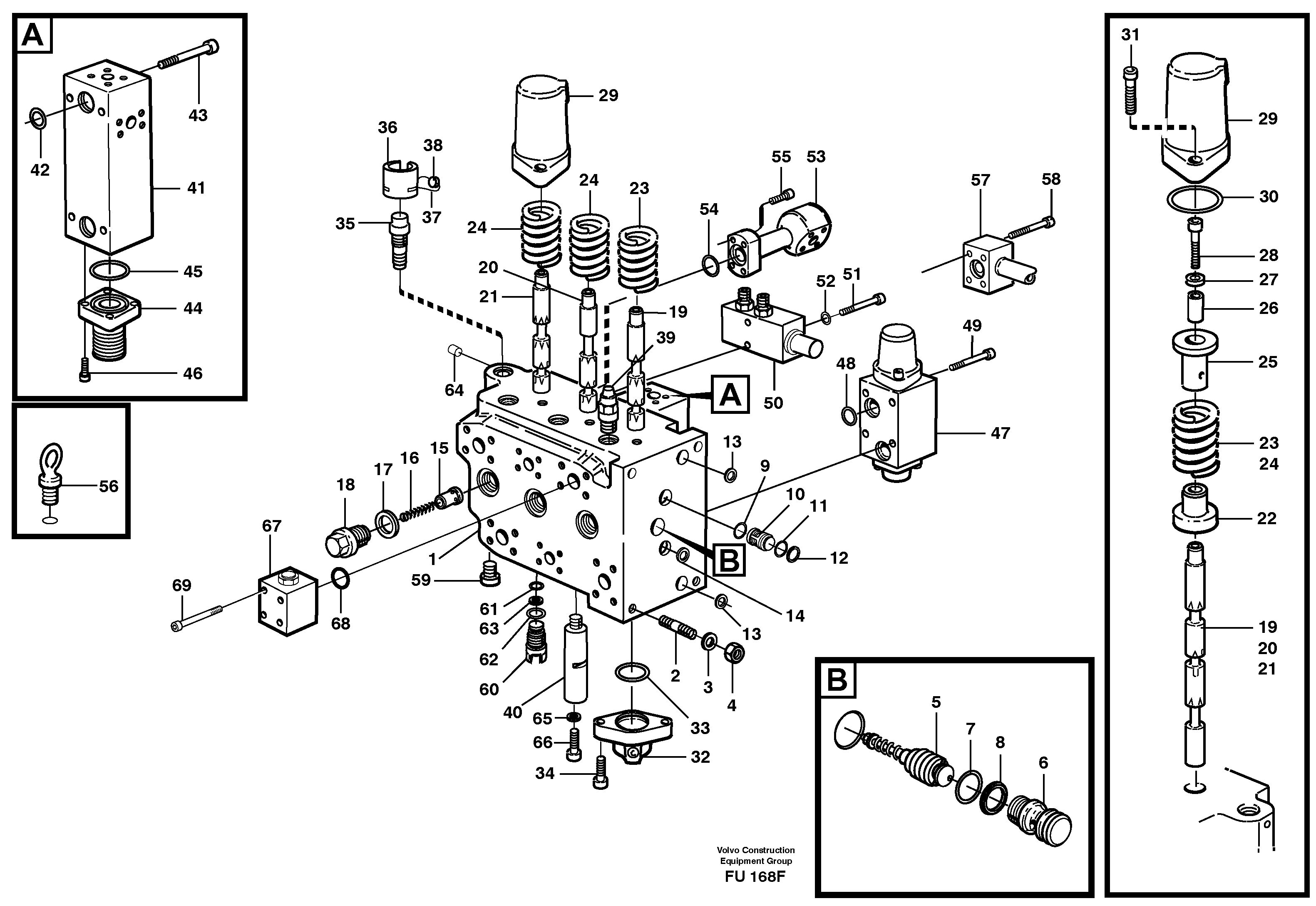 Main valve assembly, dipper arm, track Rh, option — volvo parts diagram