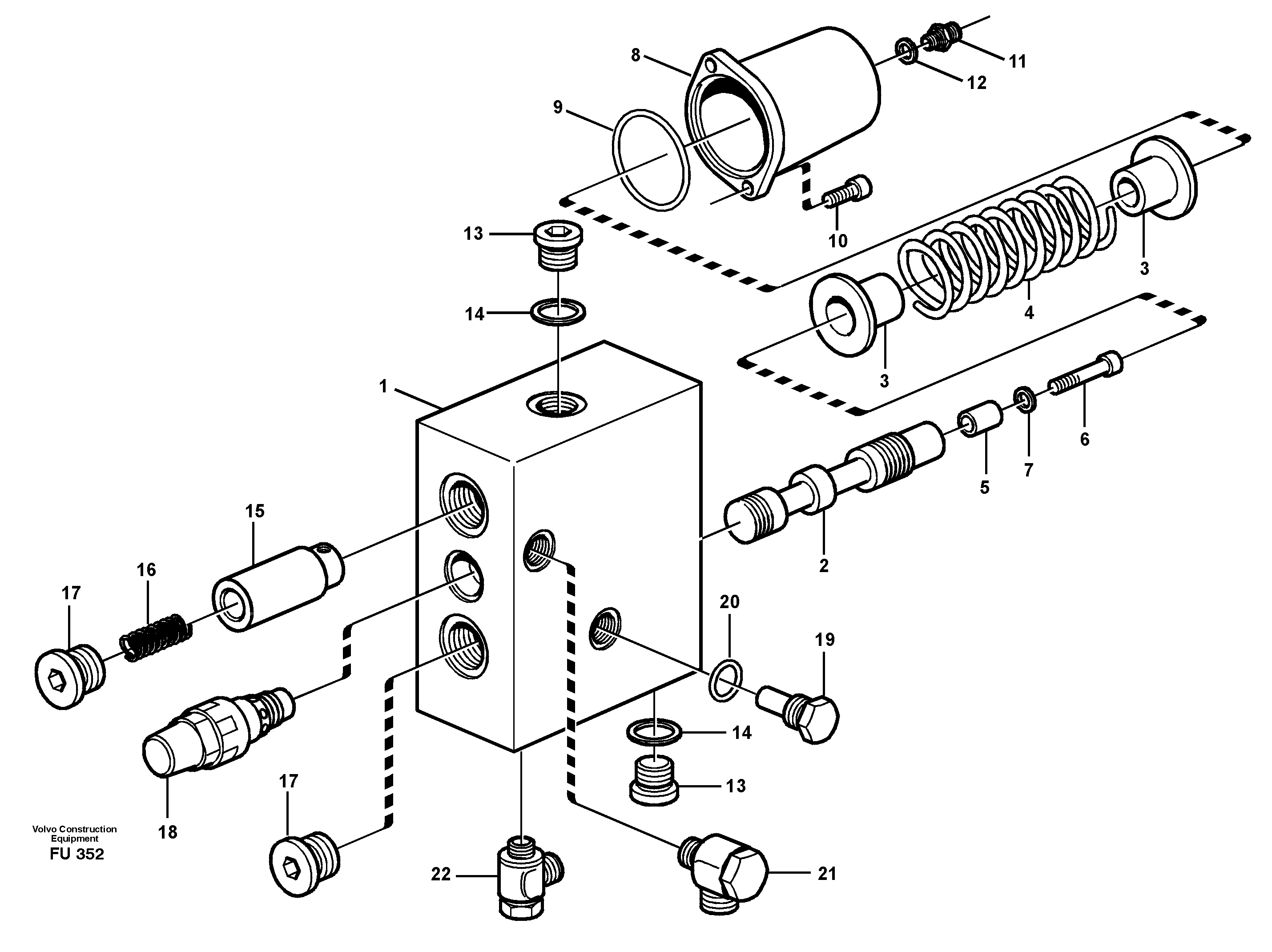 Hose rupture valve, dipper arm cylinder  14302947, 14302948 — volvo parts diagram