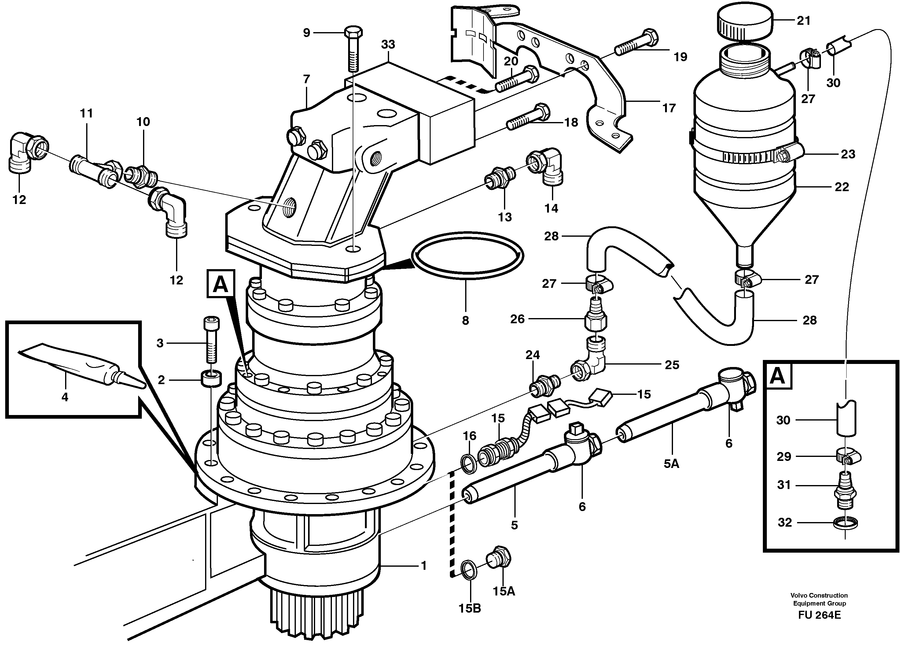 Swing gearbox with fitting parts — volvo parts diagram