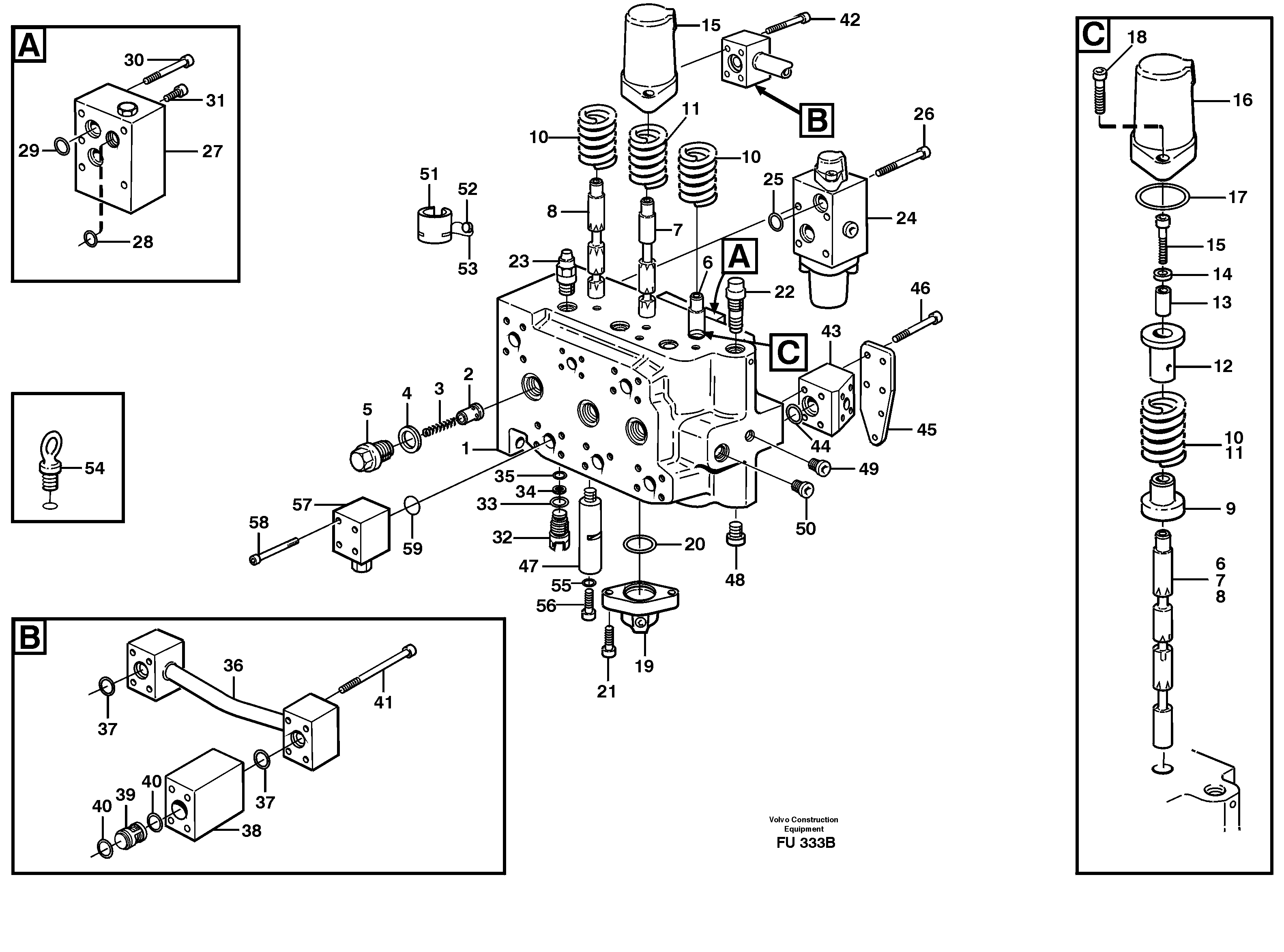 Main valve assembly, boom, track Lh, bucket — volvo parts diagram