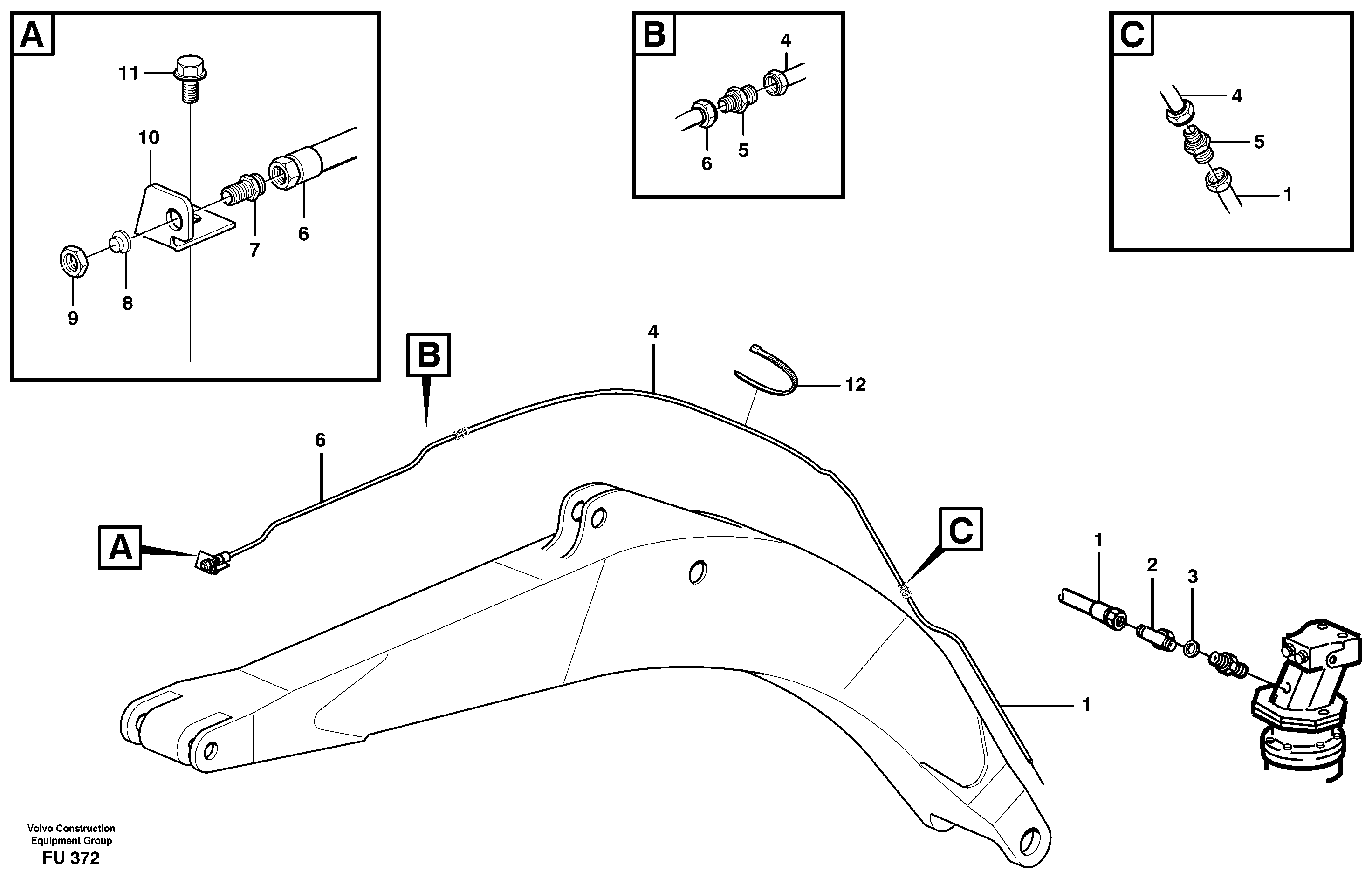 Hydraulic system, leak-off line boom, 5,8m  14302065 — volvo parts diagram