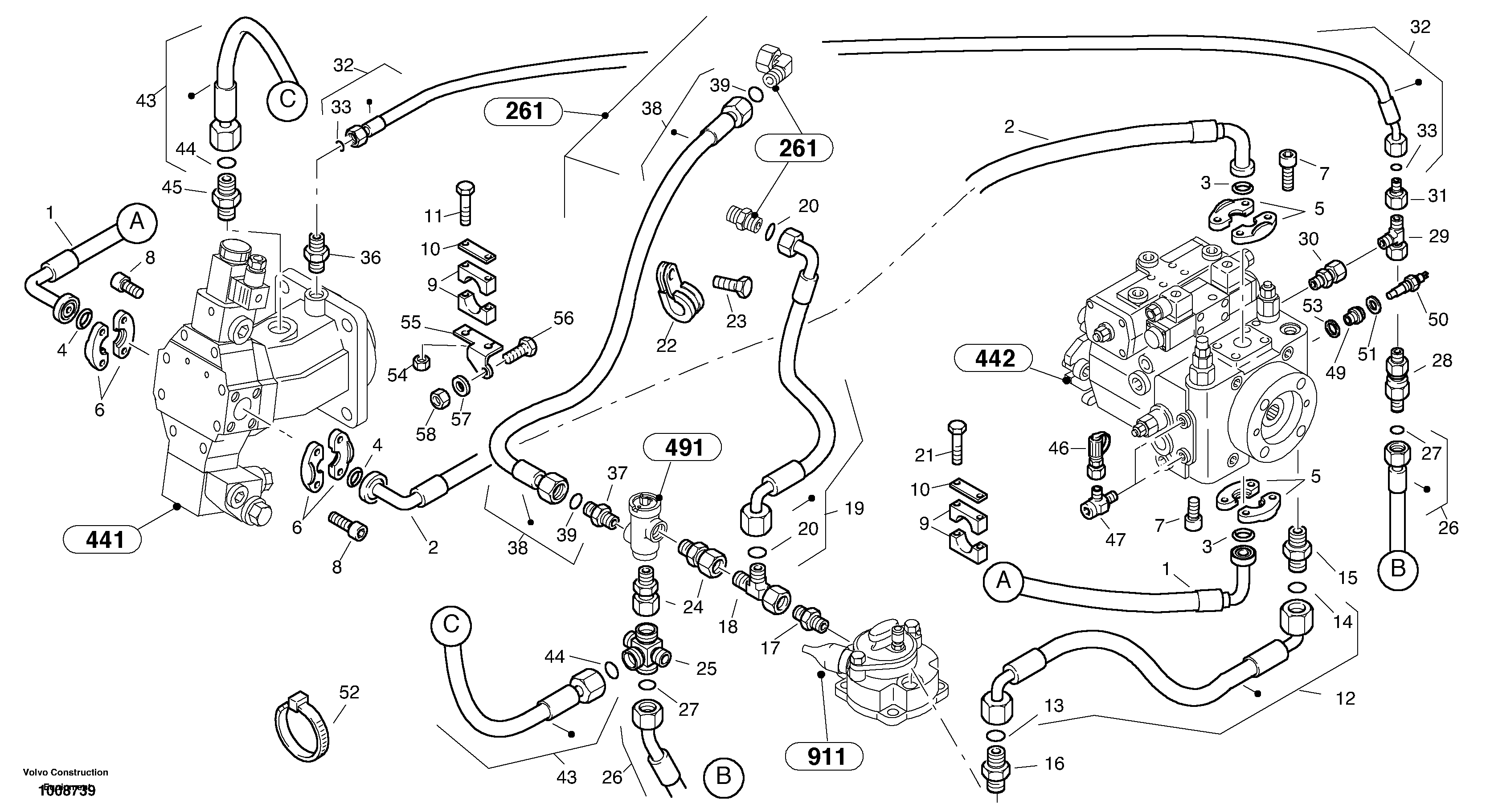 Lines - hydrostatic drive — volvo parts diagram