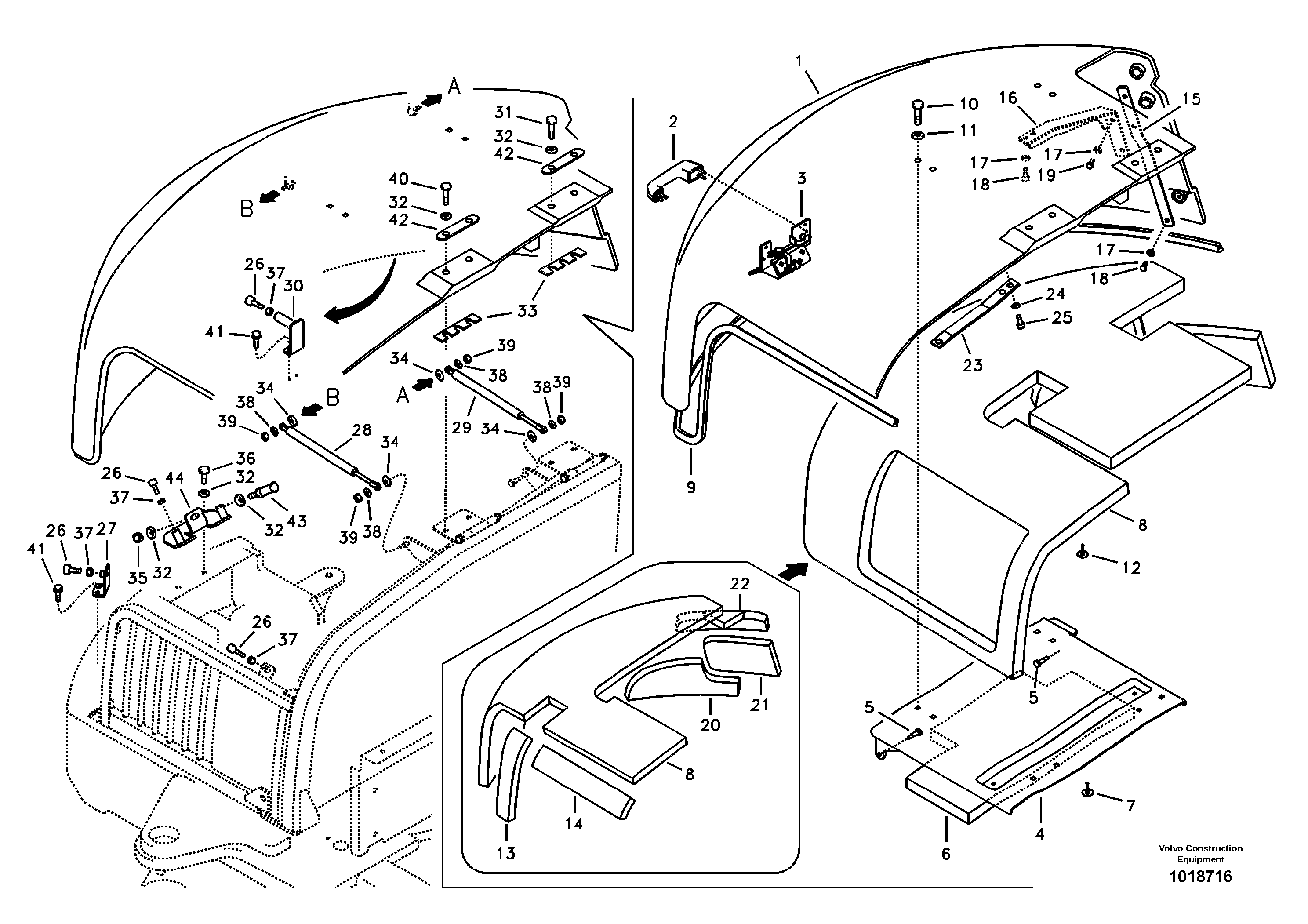 Cowl frame, cover and hood — volvo parts diagram