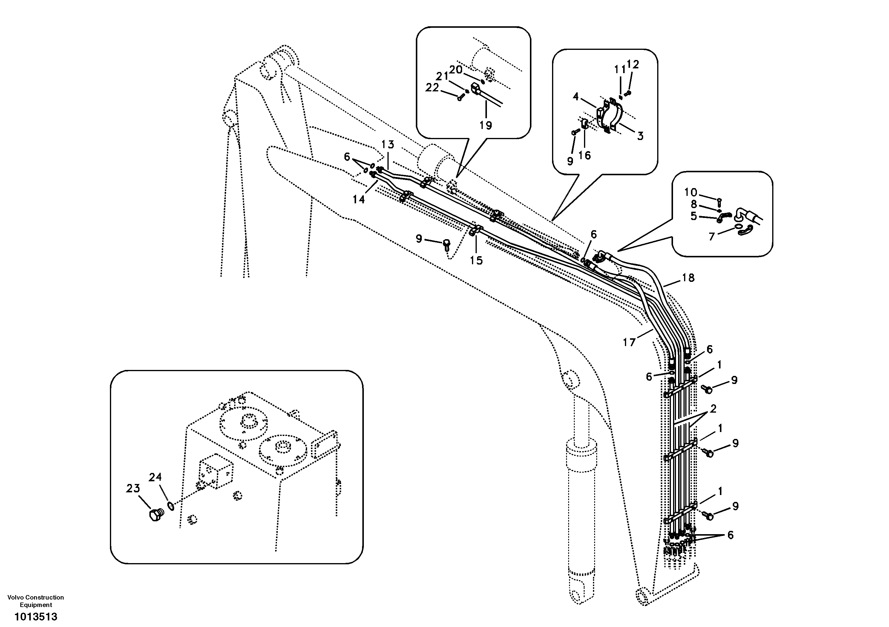 Working hydraulic, dipper arm cylinder on boom. — volvo parts diagram