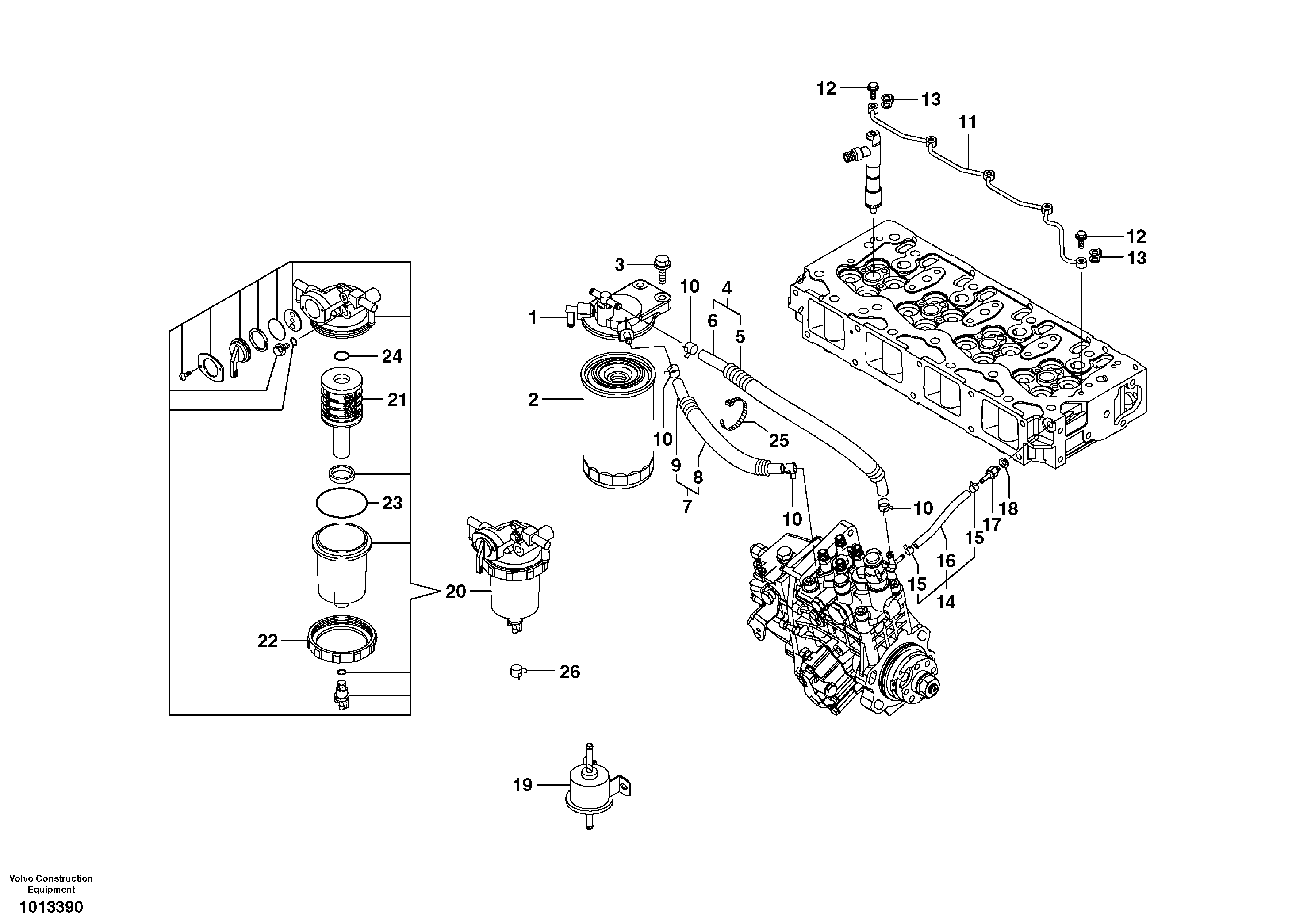 Fuel pipes, fuel injec.pump-fuel filter — volvo parts diagram