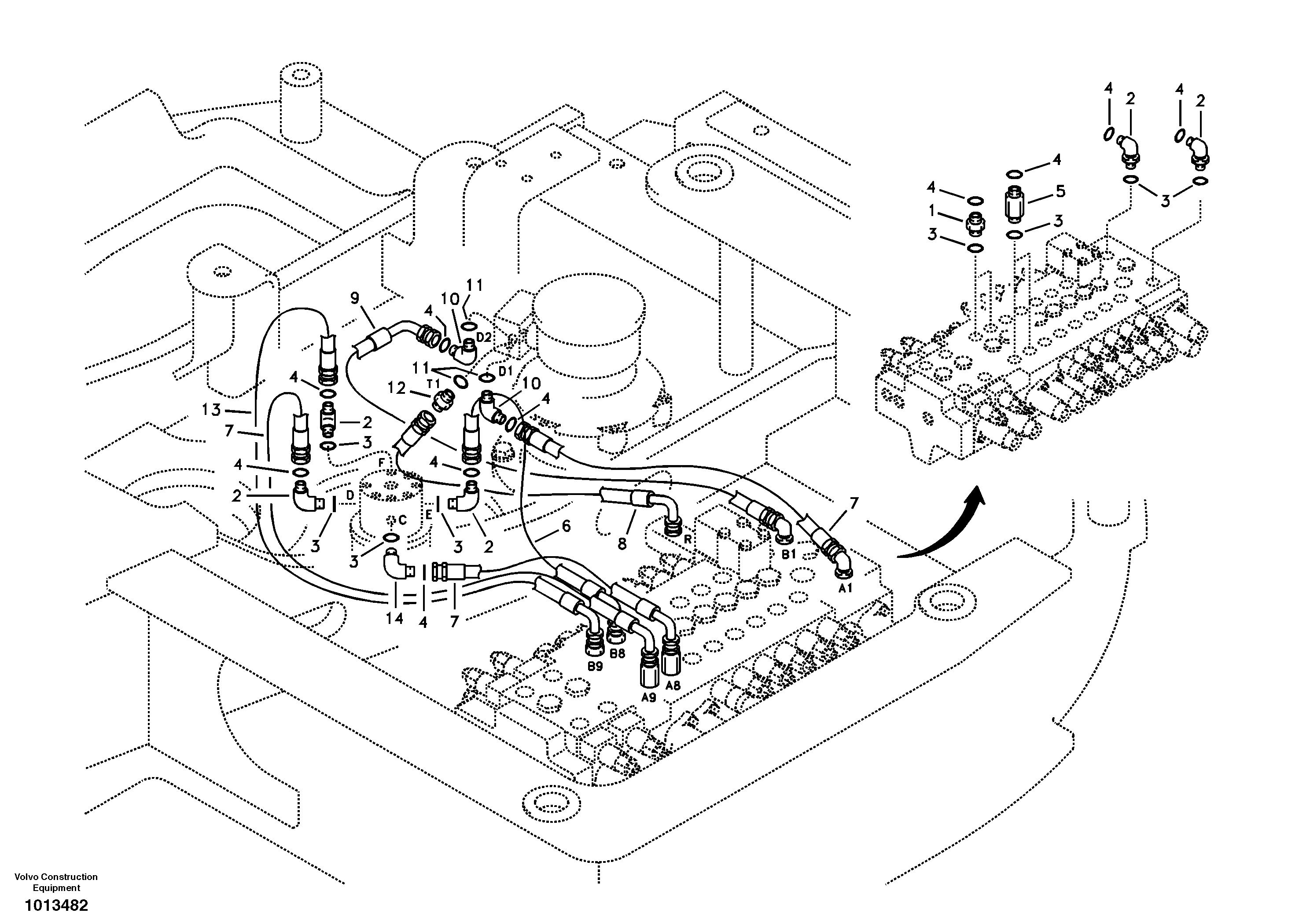 Turning joint line, control valve to turning joint — volvo parts diagram