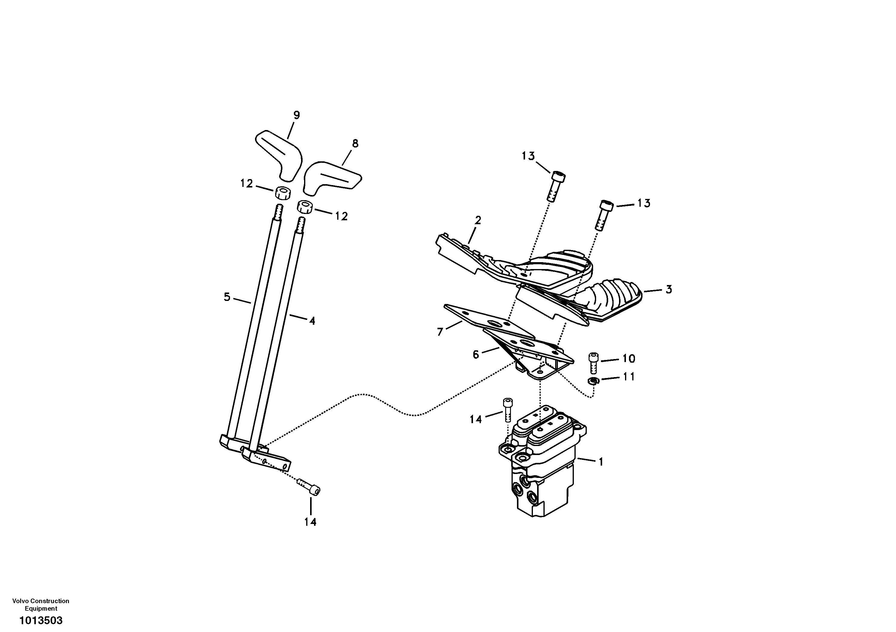 Remote control valve pedal with fitting parts — volvo parts diagram