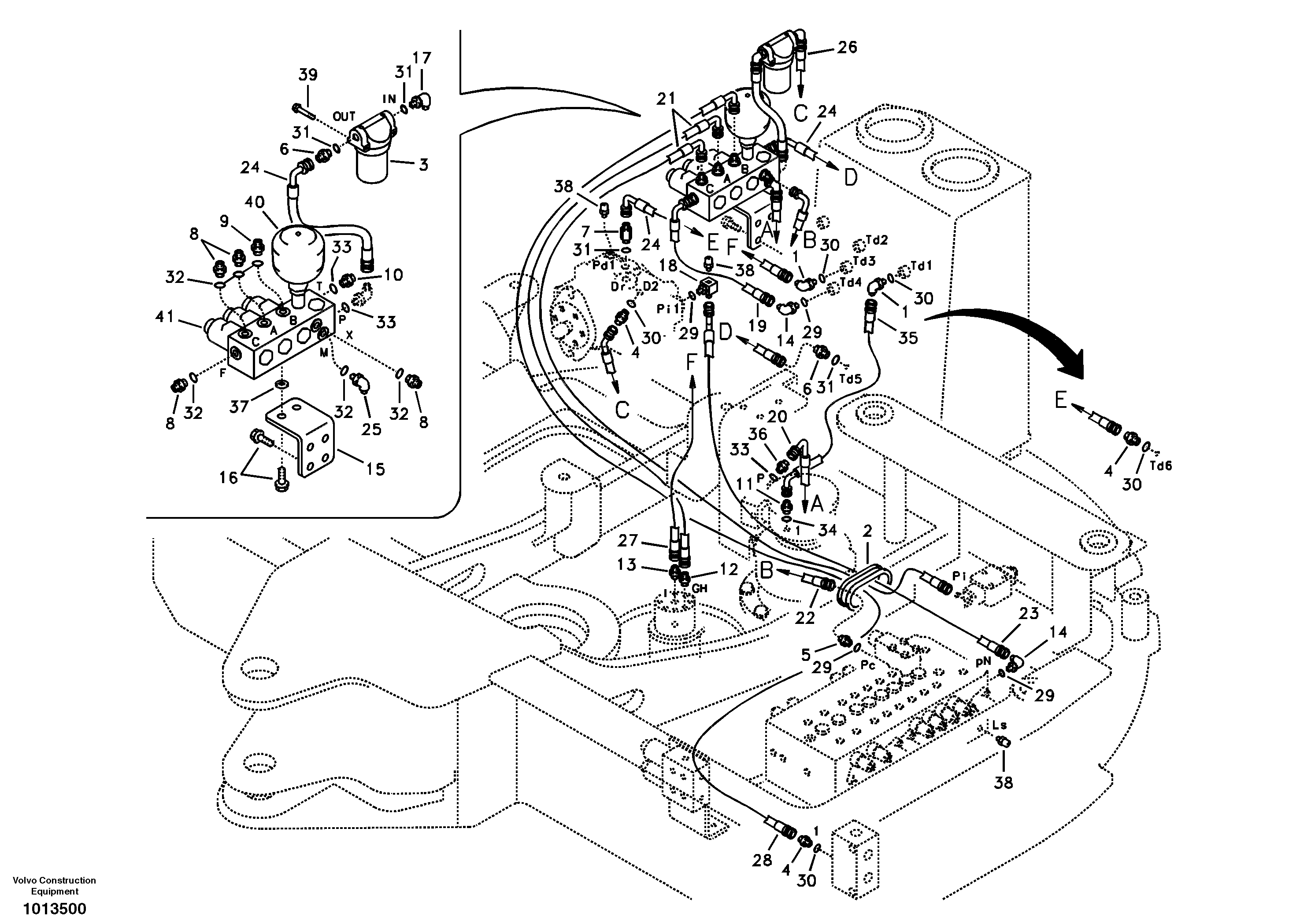 Servo system, control valve to solenoid valve and swing motor. — volvo parts diagram