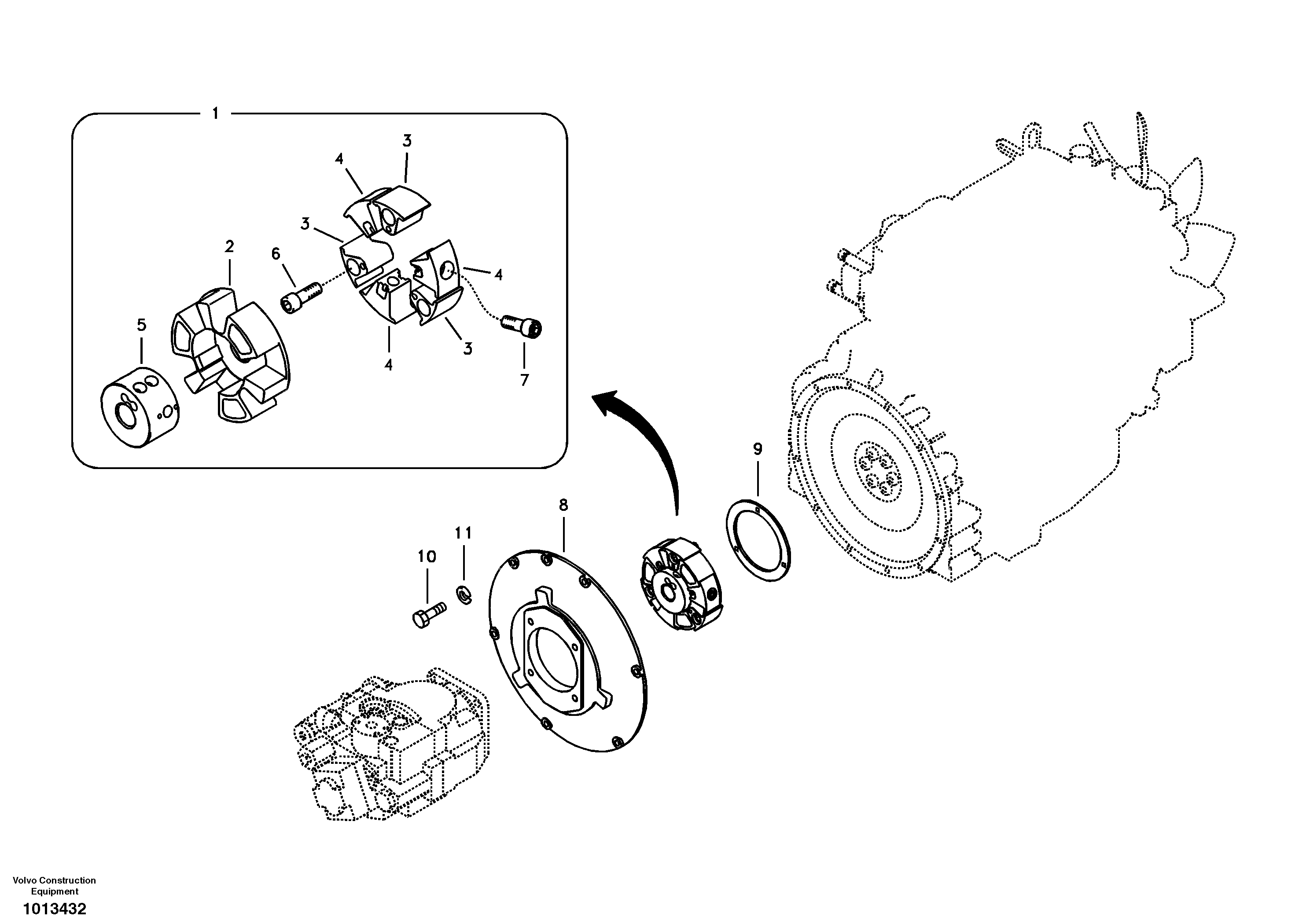 Pump gearbox with assembling parts — volvo parts diagram