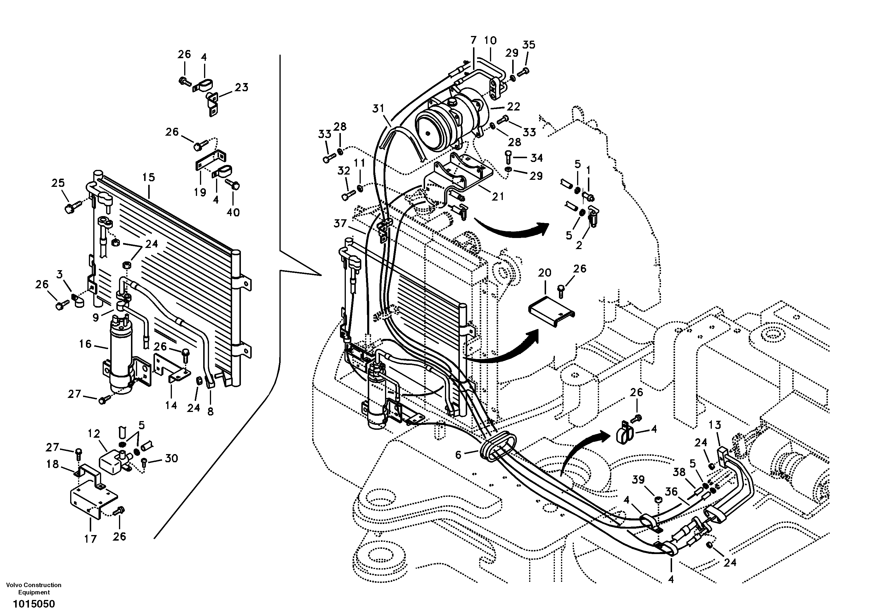 Air conditioning line, cooling and heater — volvo parts diagram