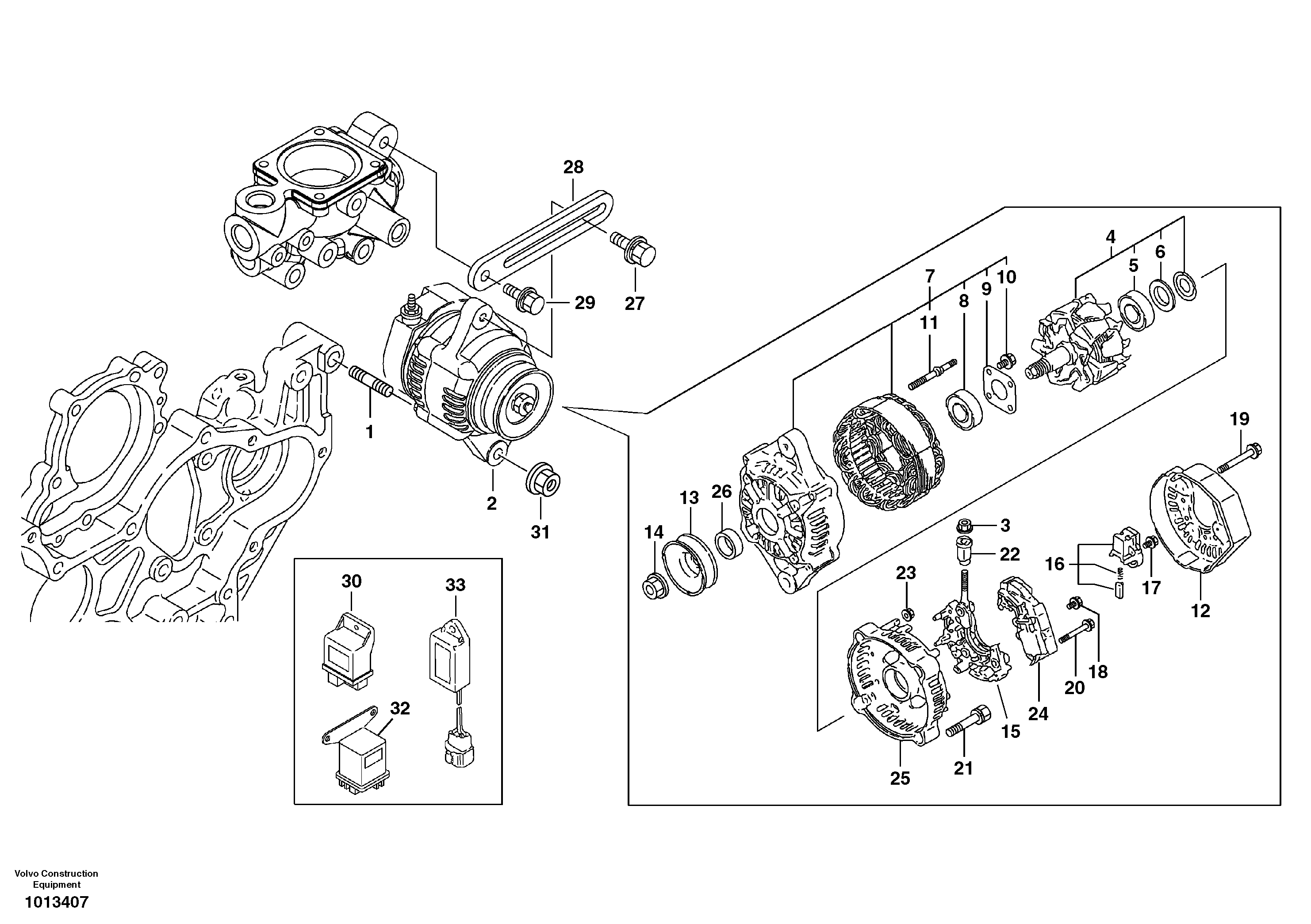 Alternator with assembling details — volvo parts diagram