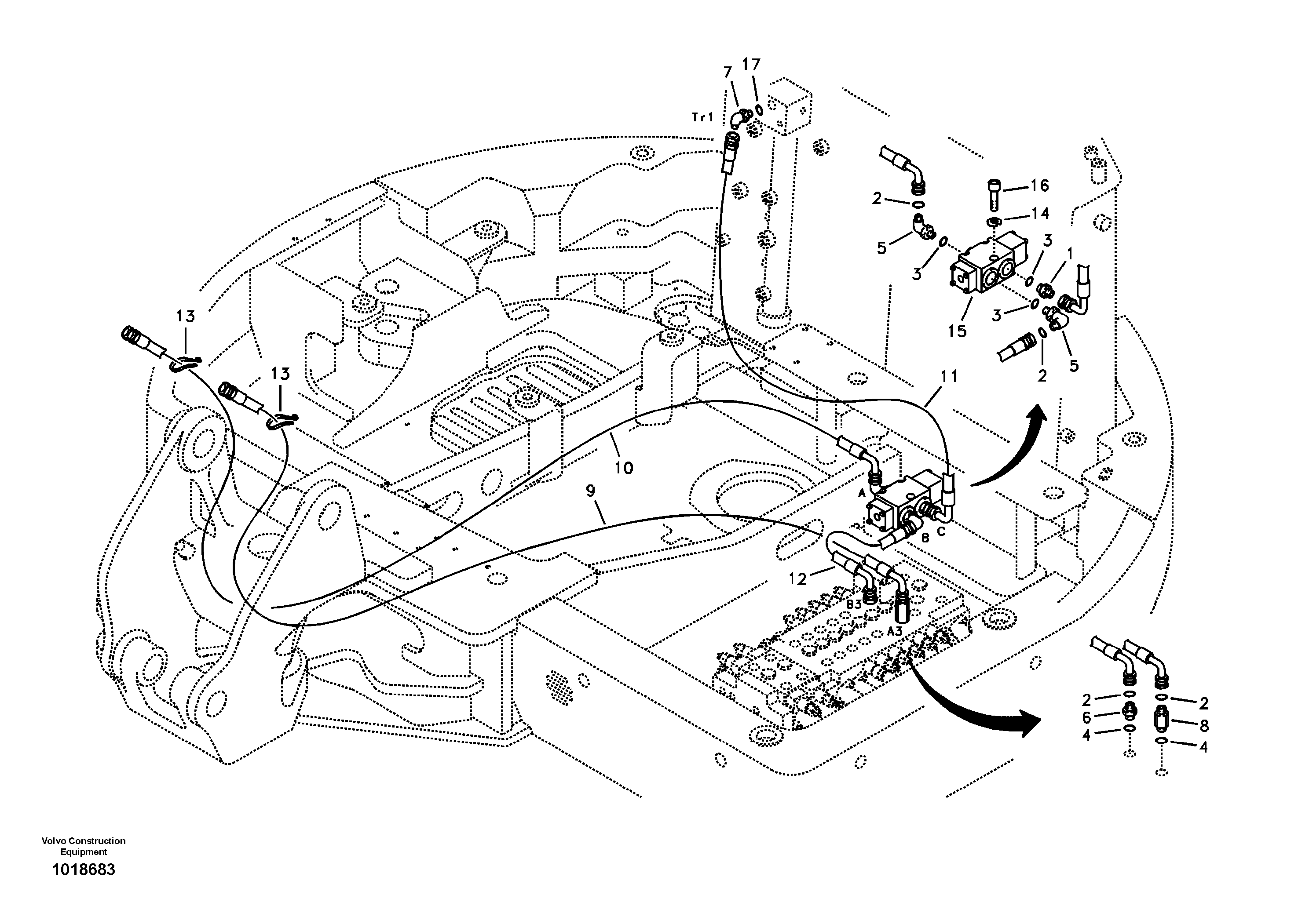 Servo hydraulics, hammer hydr. on base machine — volvo parts diagram