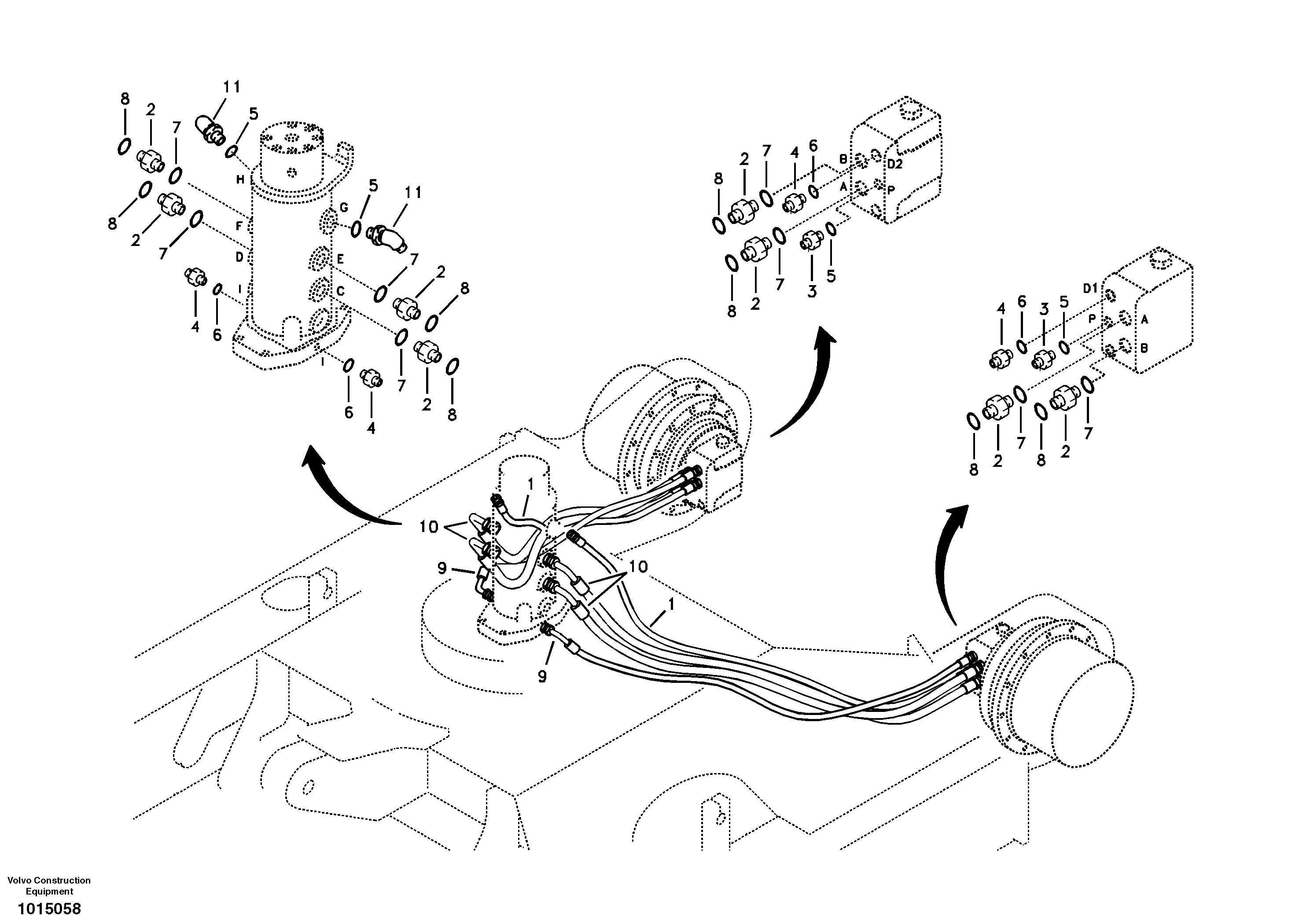 Turning joint line, turning joint to travel motor — volvo parts diagram