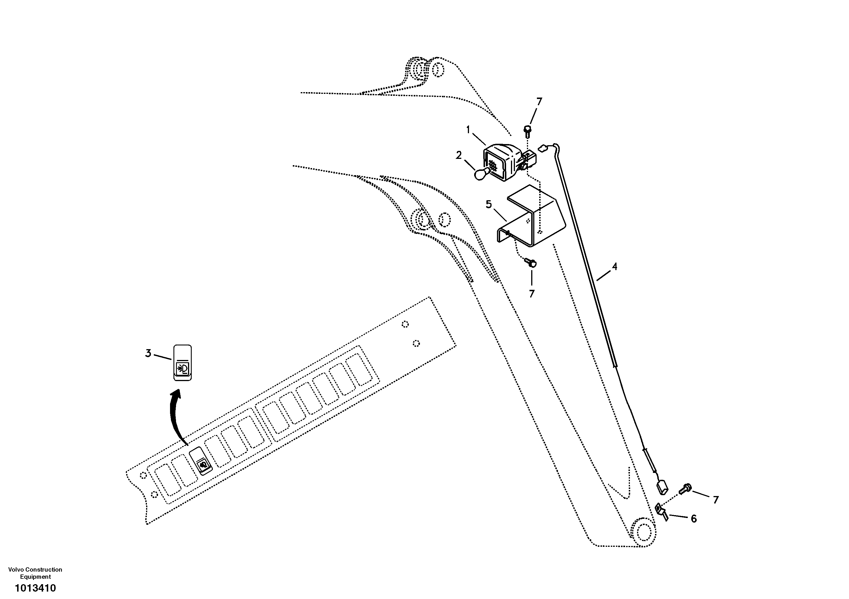 Working lamp on boom — volvo parts diagram