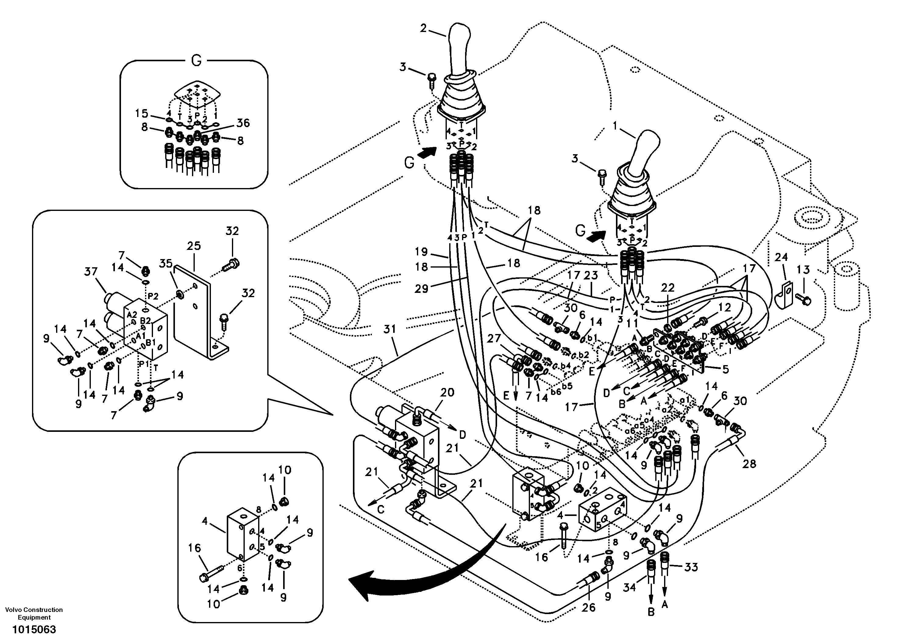 Servo system, control valve to remote control valve — volvo parts diagram