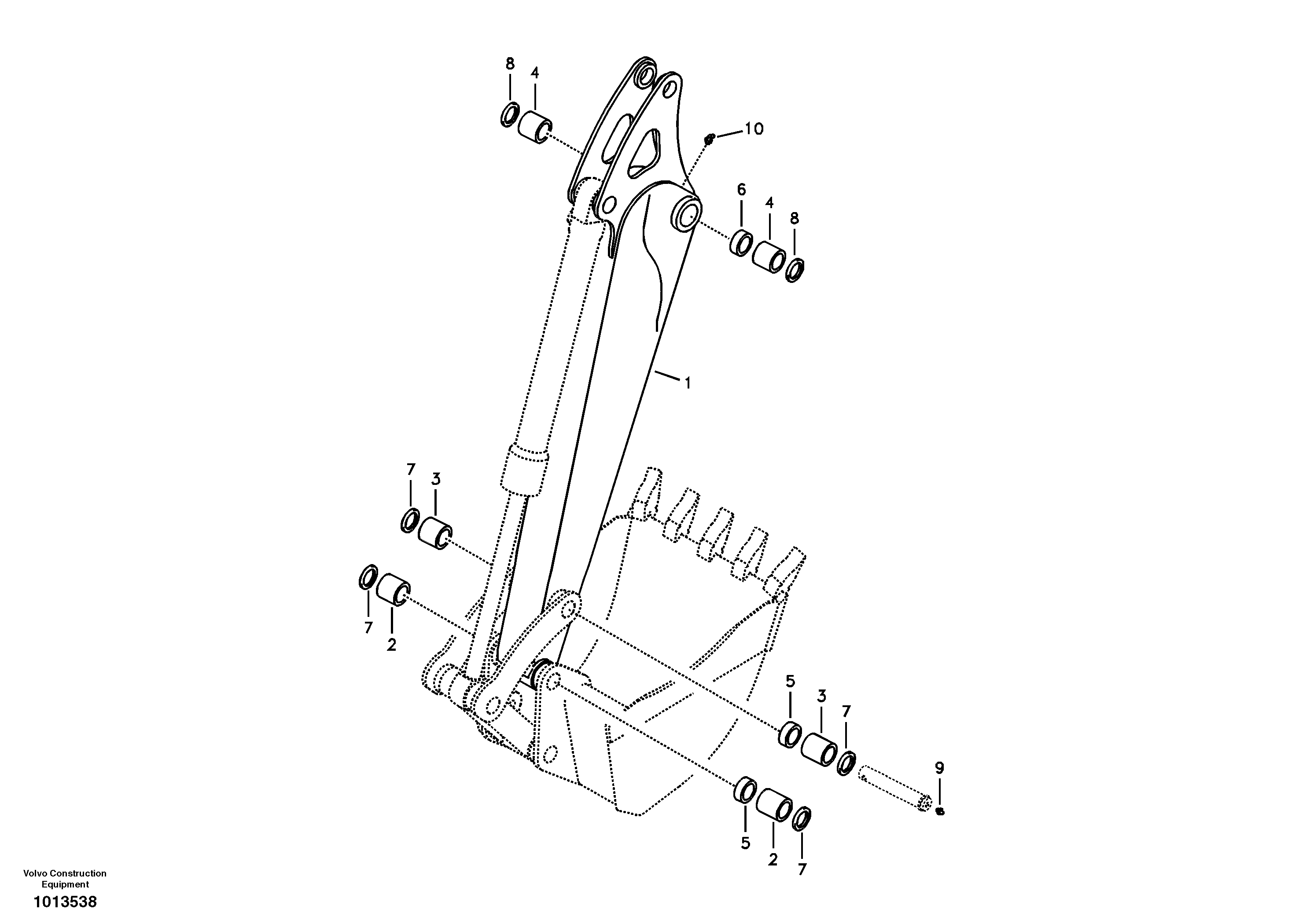 Dipper arm and grease piping with piping seat — volvo parts diagram
