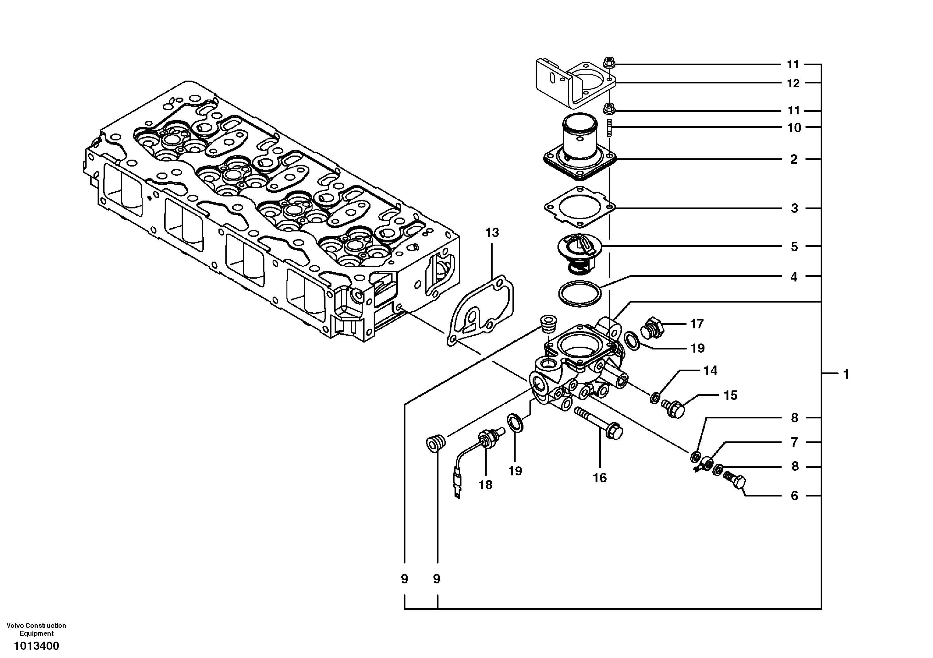 Thermostat housing — volvo parts diagram