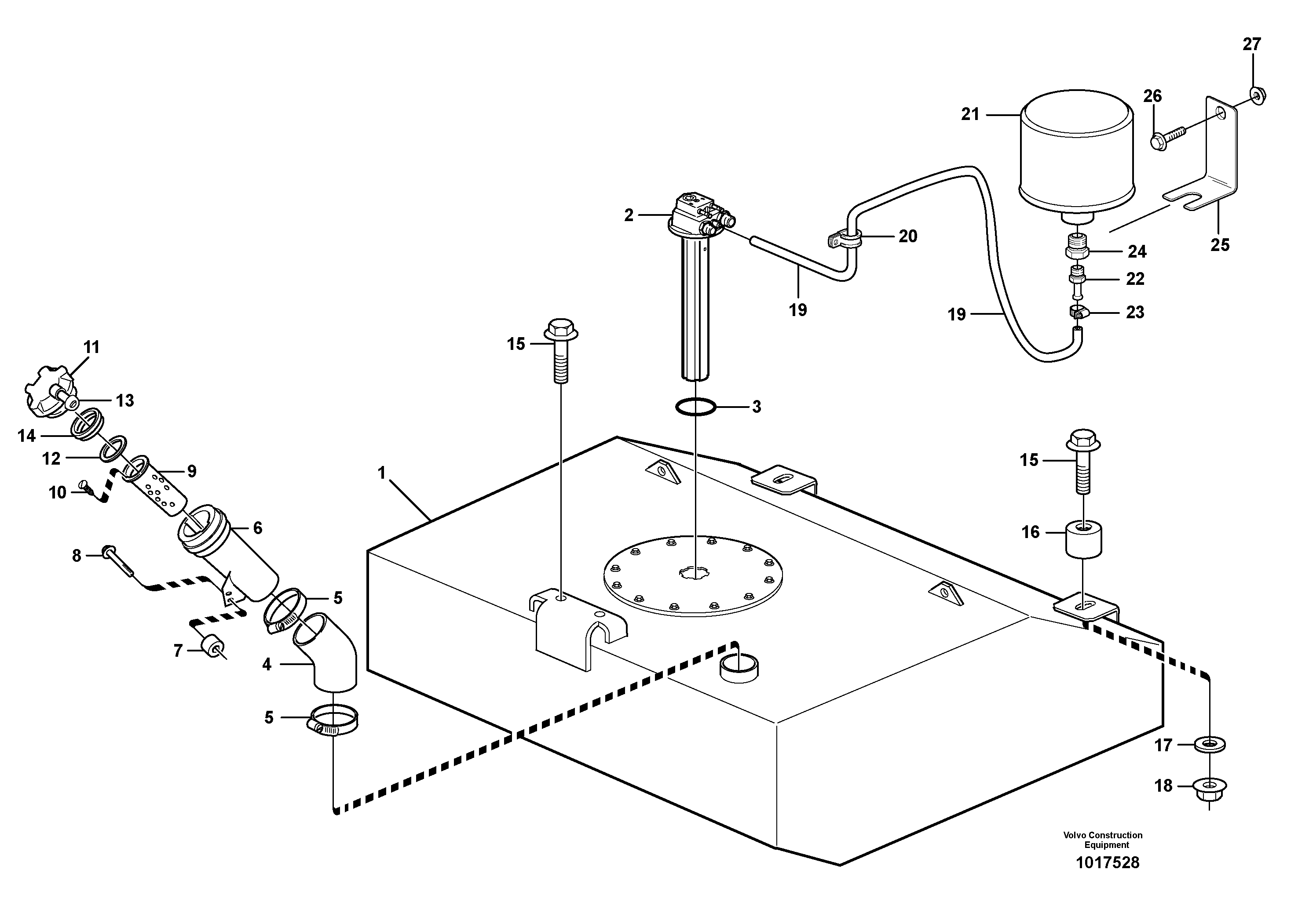 Fuel tank with fitting parts — volvo parts diagram