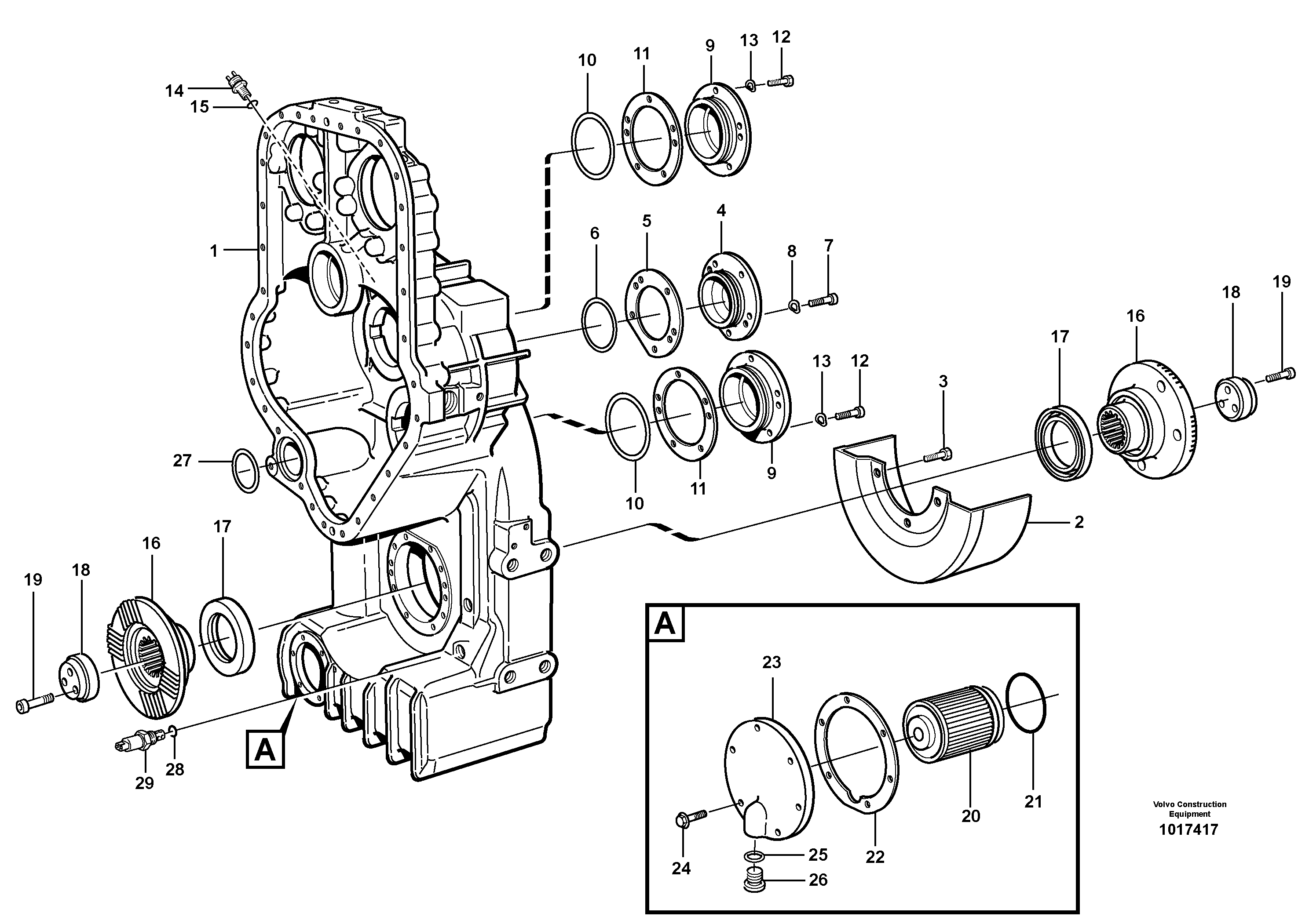 Transfer case, housing and covers — volvo parts diagram