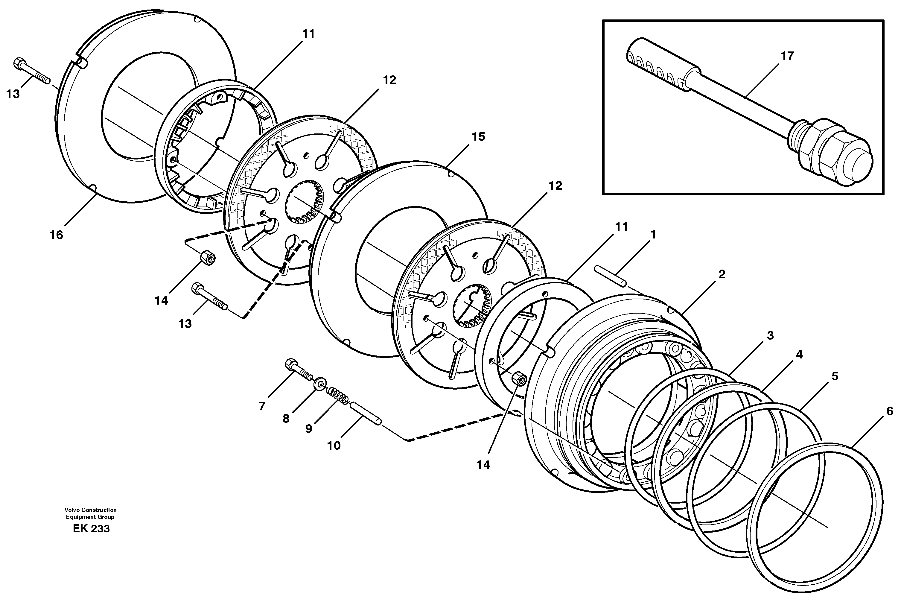 Multi-disc brake, front 23876, 23893 — volvo parts diagram