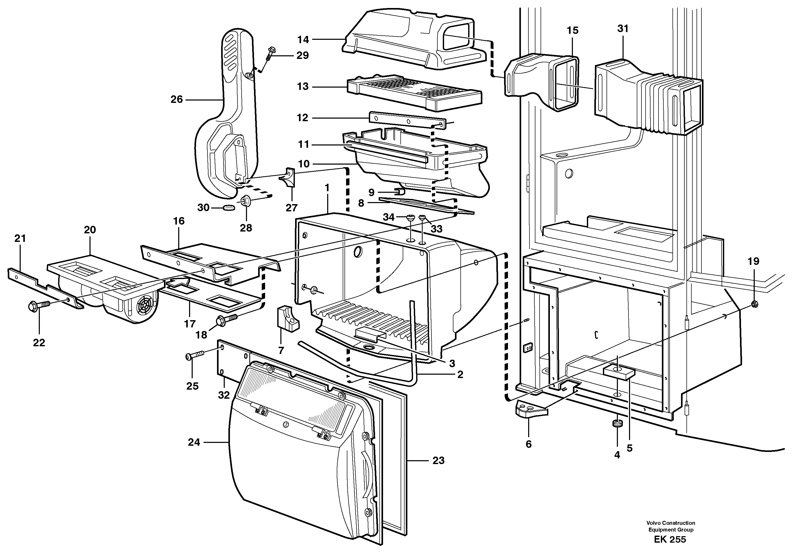 Fresh air inlet, air filter and fan housing. — volvo parts diagram
