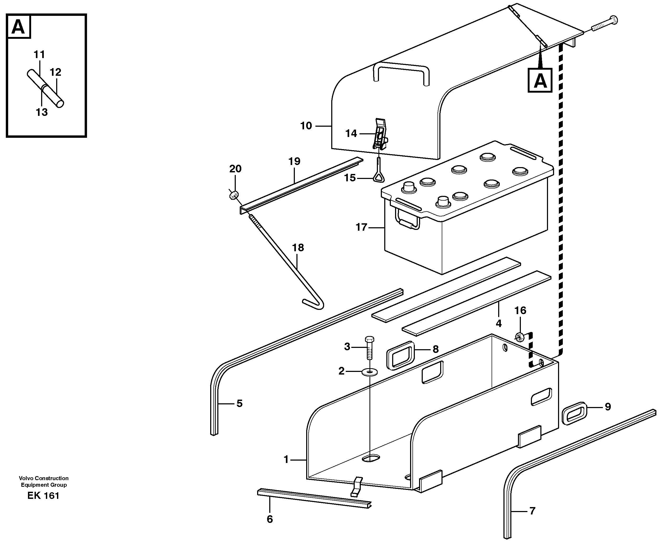 Battery box with fitting parts — volvo parts diagram