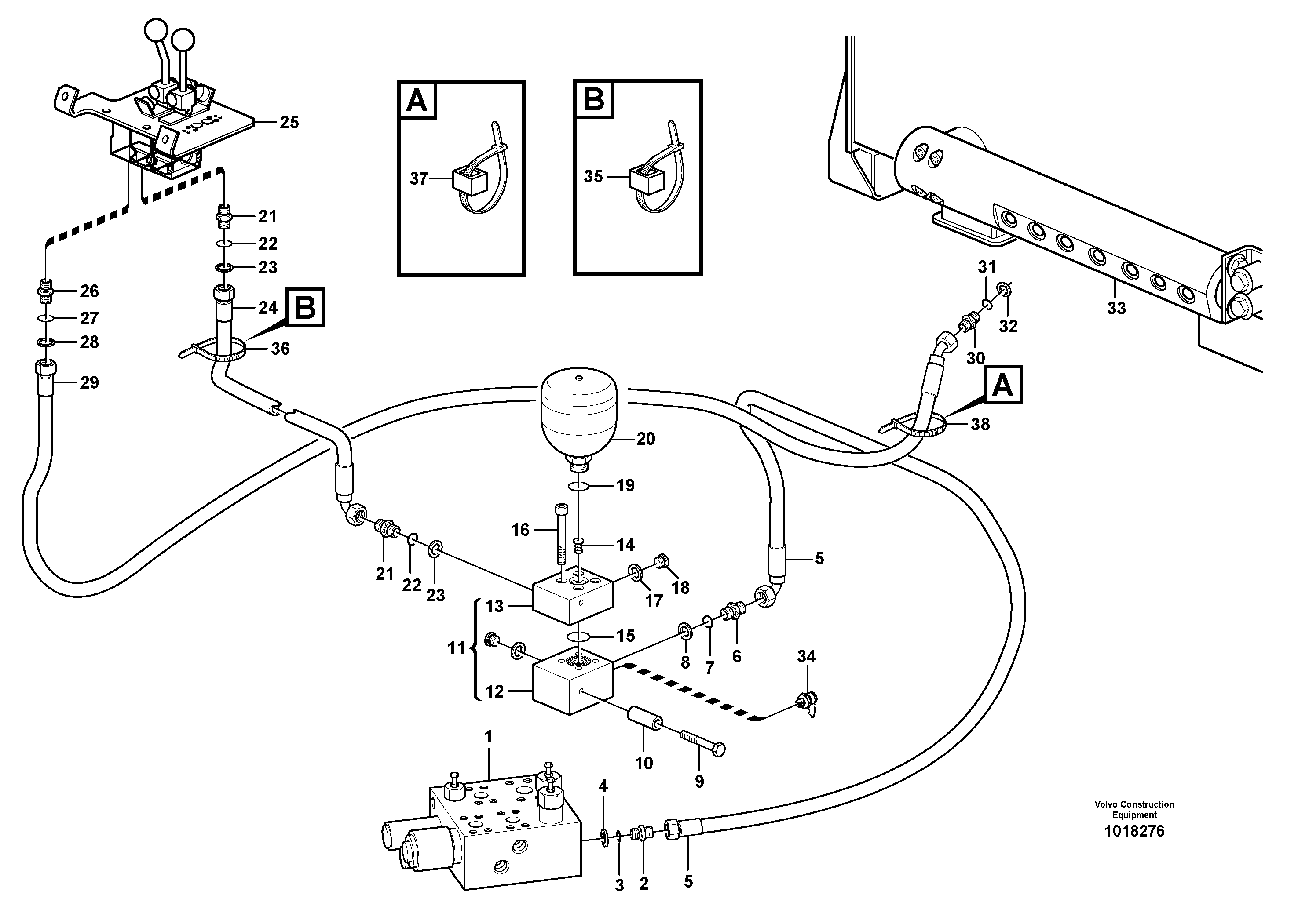 Servo - hydraulic, feed and return lines — volvo parts diagram