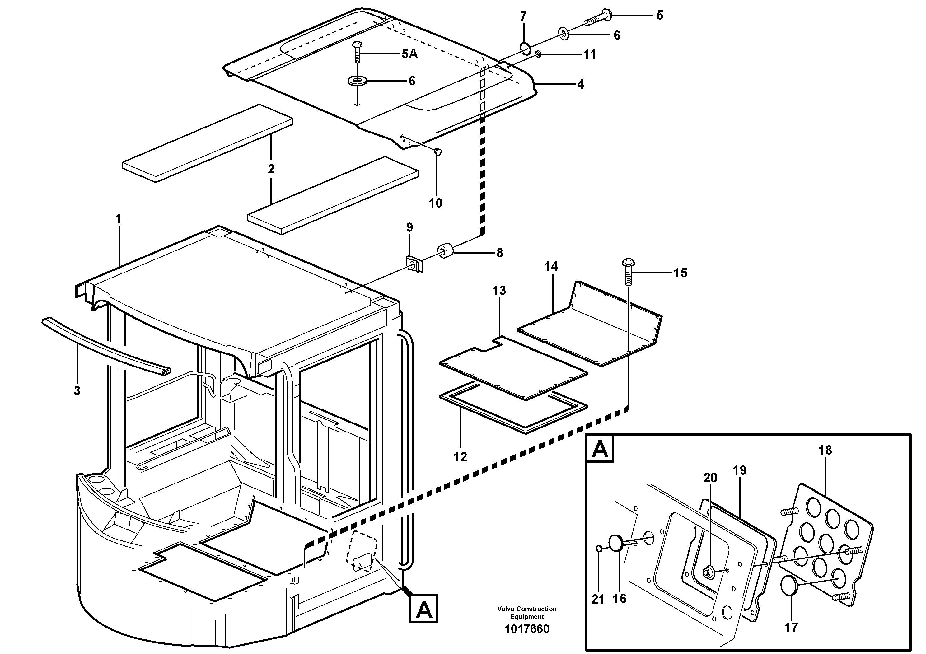 Cab body: roof and floor panel. 33827 — volvo parts diagram